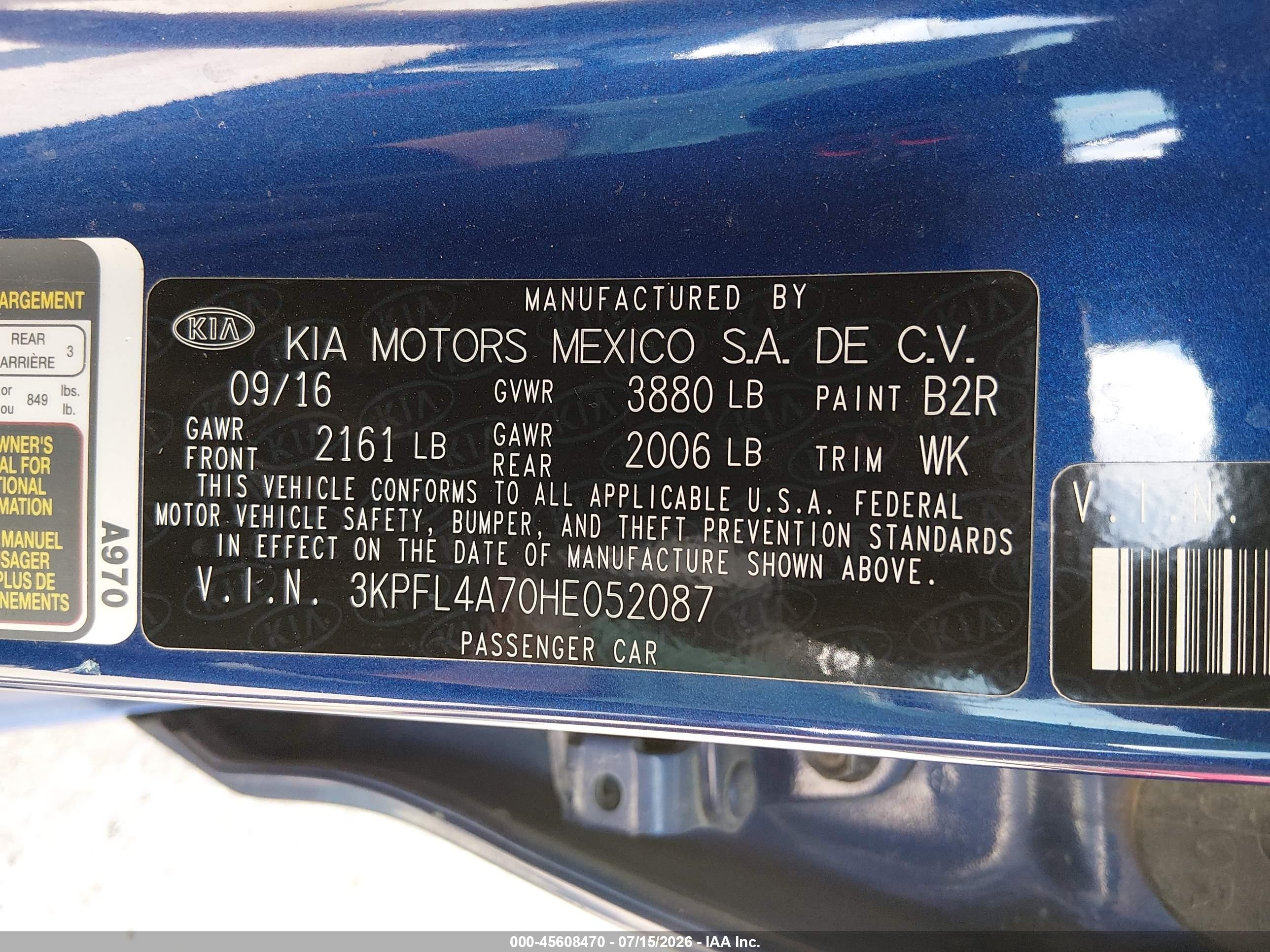 2017 Kia Forte S Blue vin: 3KPFL4A70HE052087