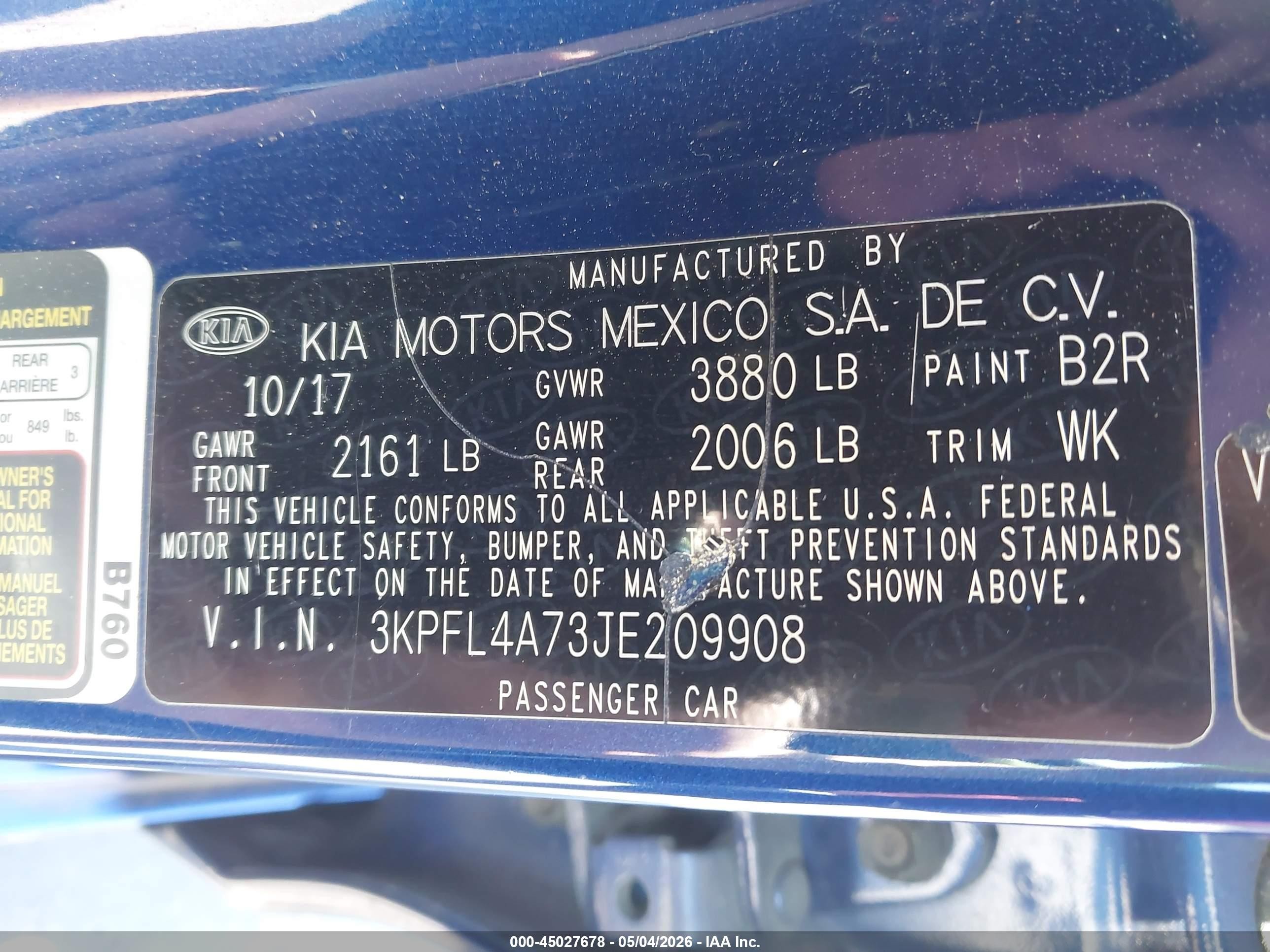 2018 Kia Forte Lx Blue vin: 3KPFL4A73JE209908