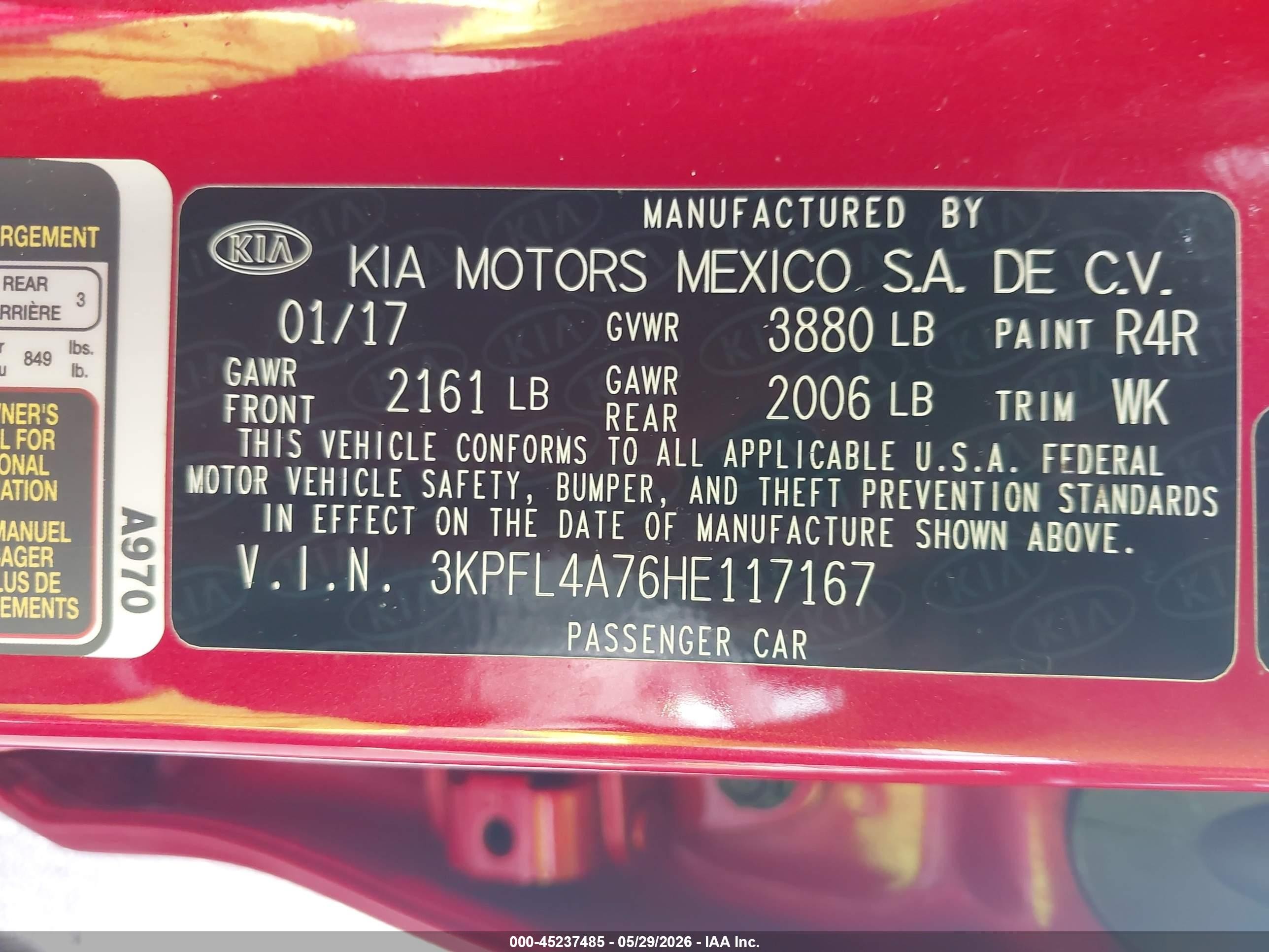 2017 Kia Forte S Red vin: 3KPFL4A76HE117167