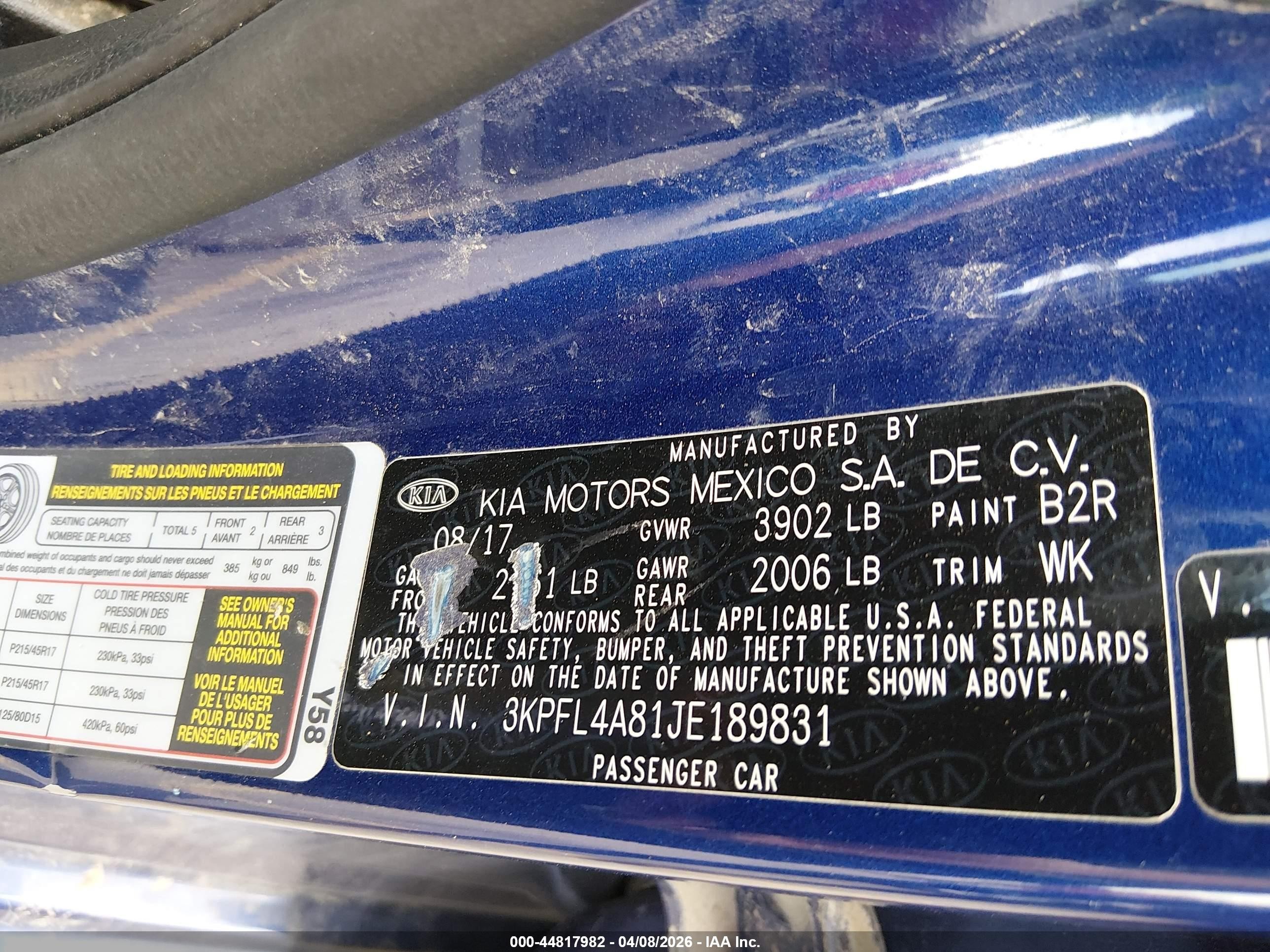 2018 Kia Forte Ex Blue vin: 3KPFL4A81JE189831