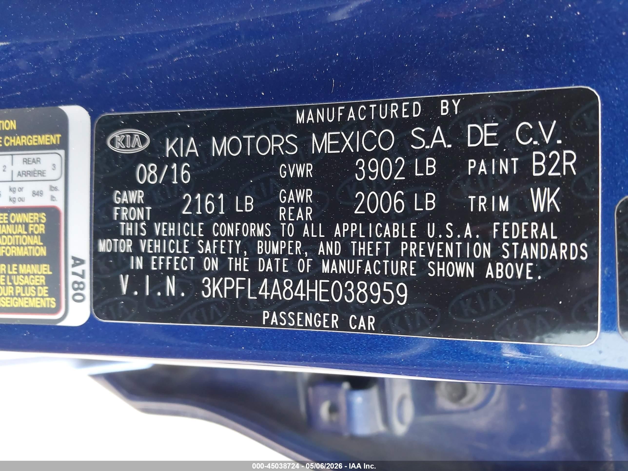 2017 Kia Forte Ex Blue vin: 3KPFL4A84HE038959
