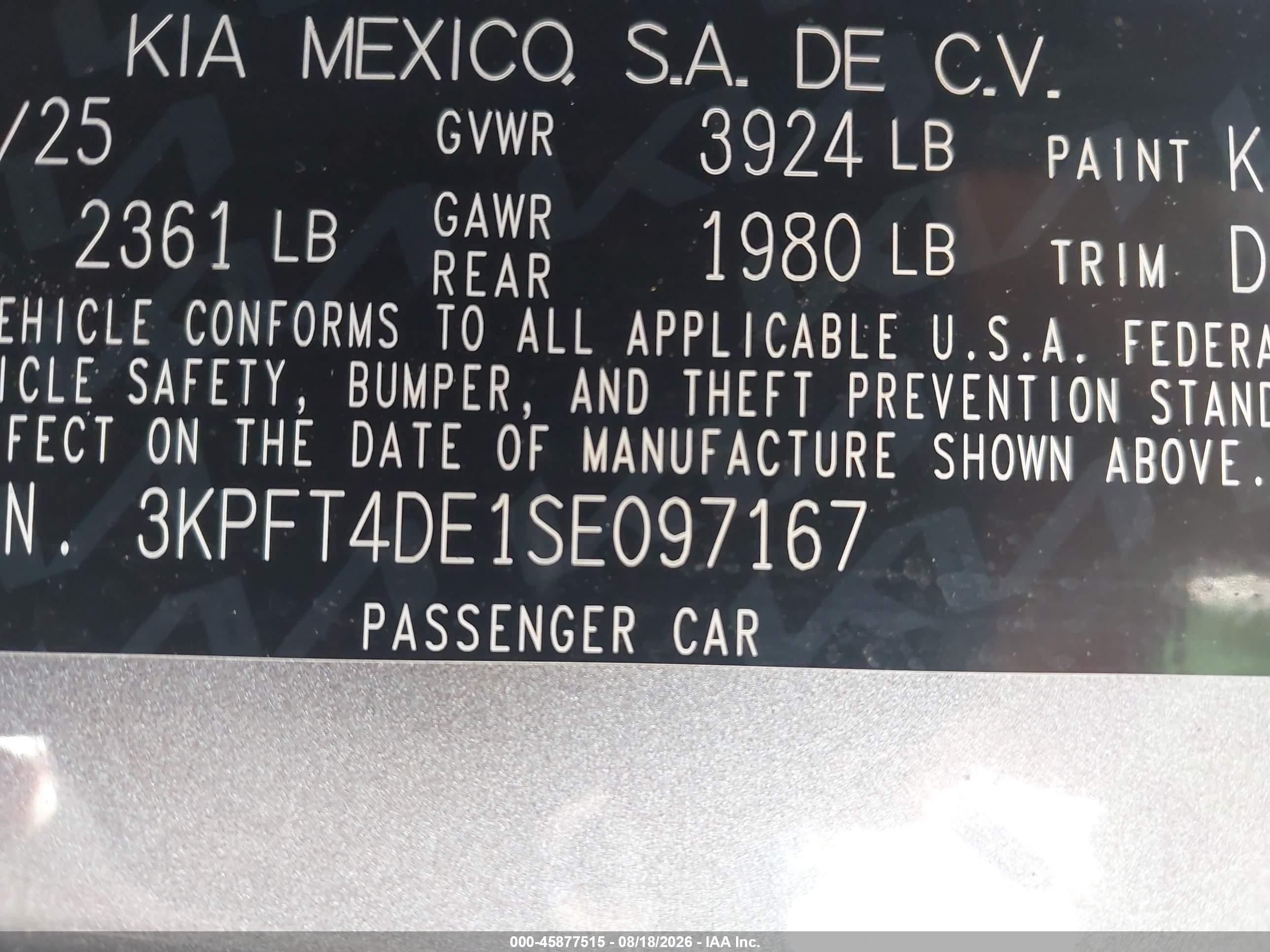 2025 Kia K4 Lxs Серебряный vin: 3KPFT4DE1SE097167