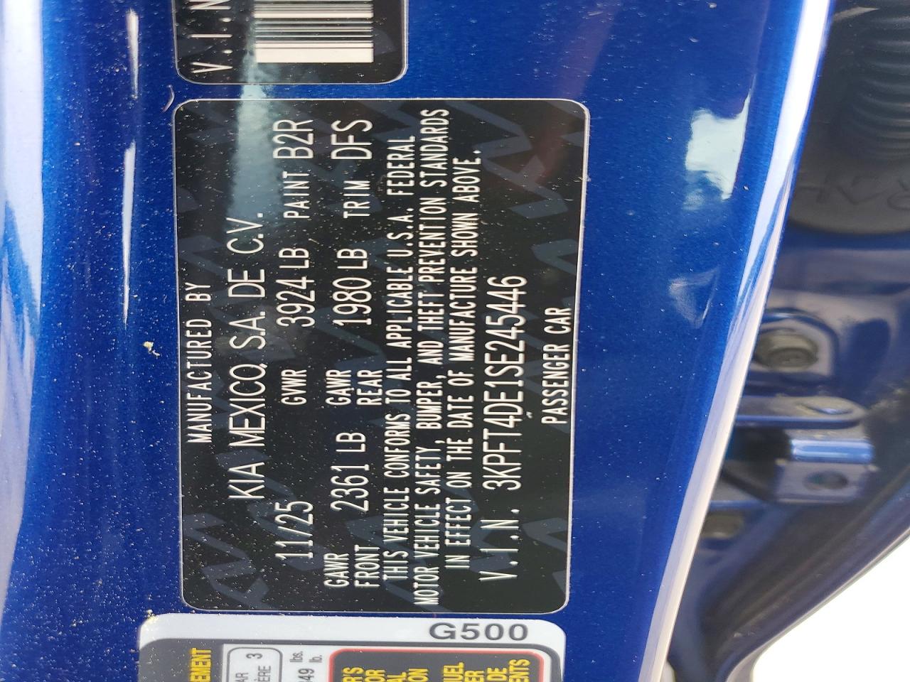 2025 Kia K4 Lxs Blue vin: 3KPFT4DE1SE245446