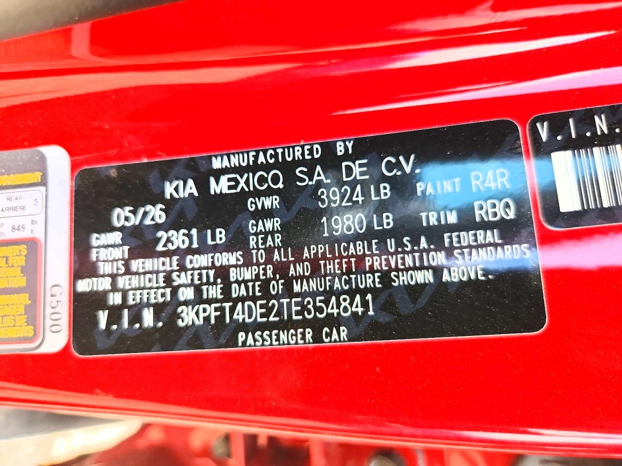 2026 Kia K4 Lxs Red vin: 3KPFT4DE2TE354841