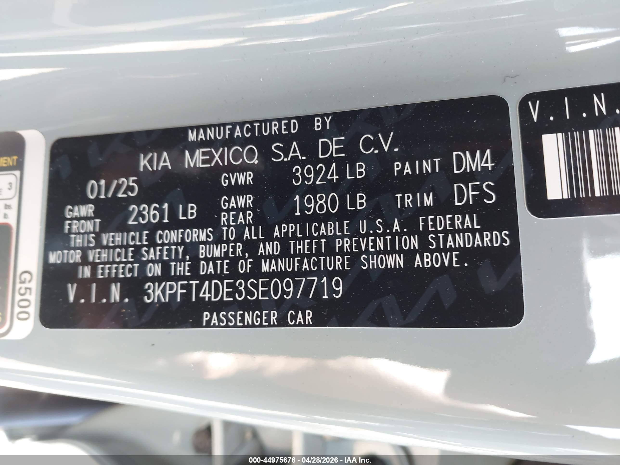 2025 Kia K4 Lxs Gray vin: 3KPFT4DE3SE097719
