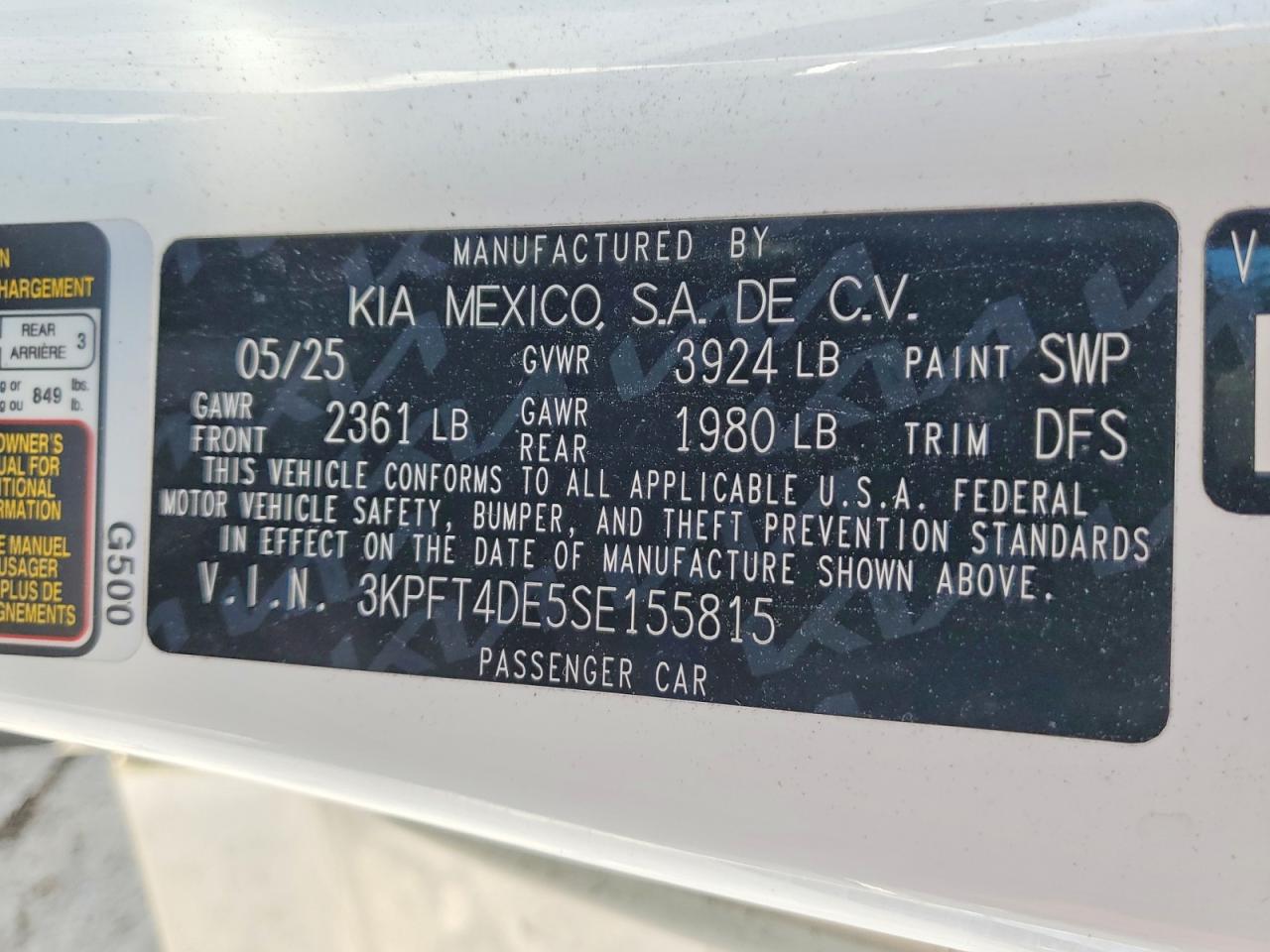 2025 Kia K4 Lxs White vin: 3KPFT4DE5SE155815