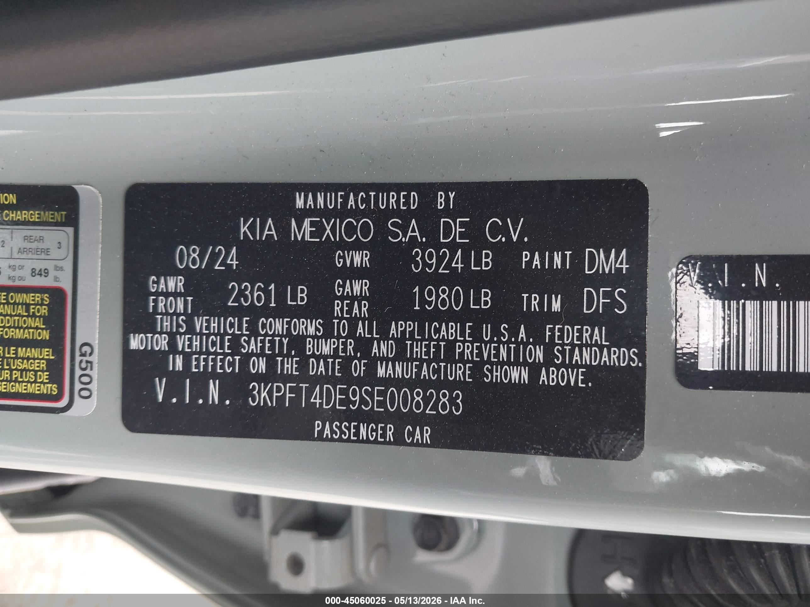 2025 Kia K4 Lxs Gray vin: 3KPFT4DE9SE008283
