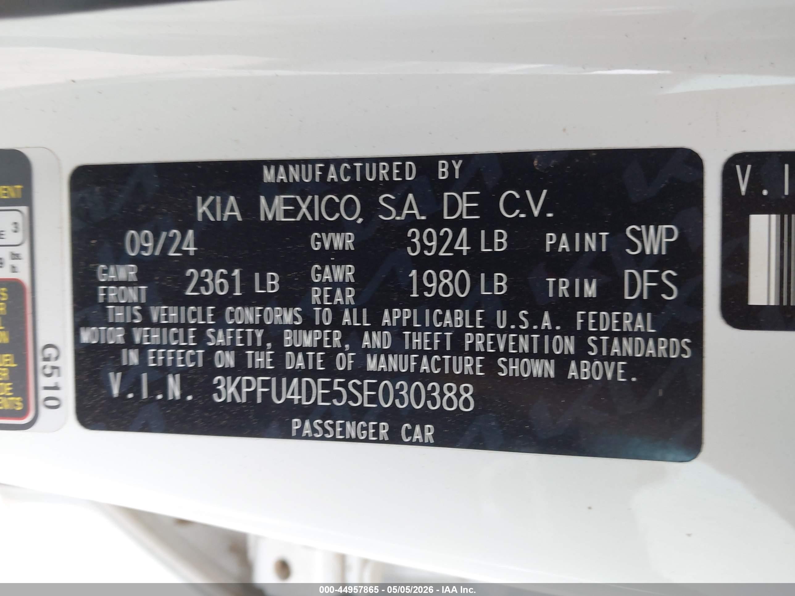 2025 Kia K4 Ex White vin: 3KPFU4DE5SE030388