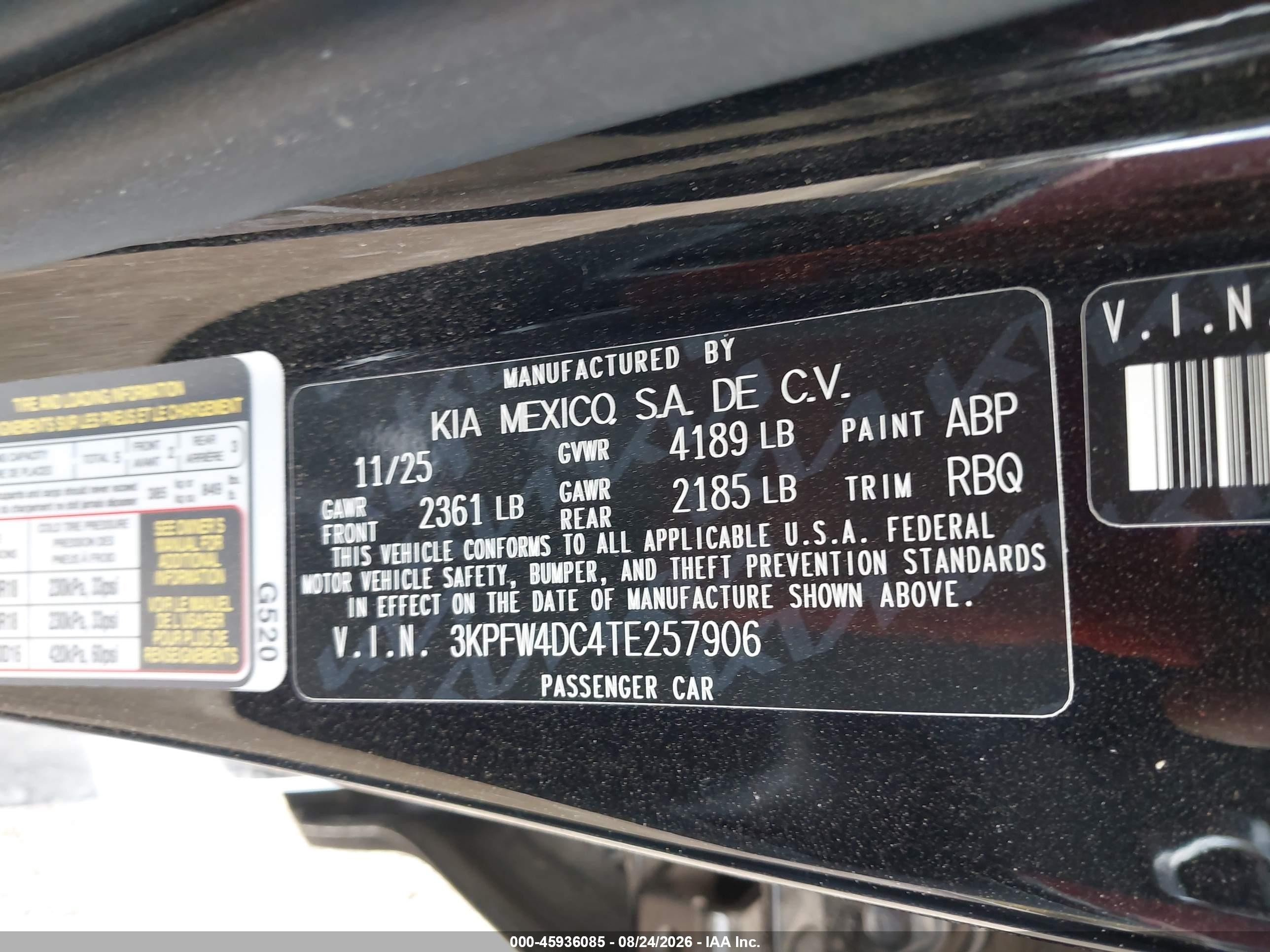 2026 Kia K4 Gt-line Turbo Black vin: 3KPFW4DC4TE257906