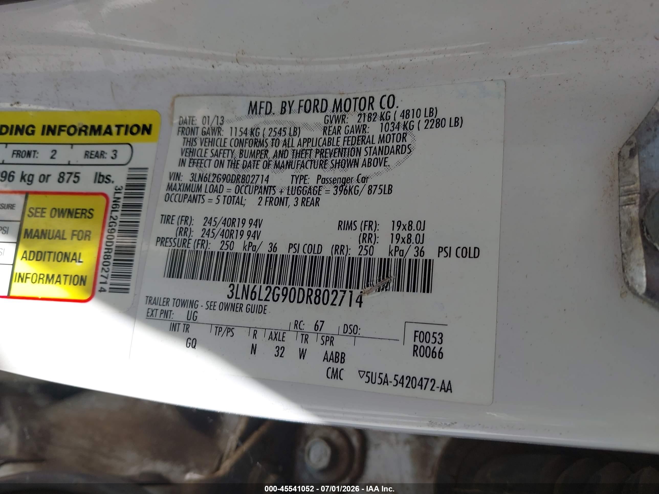 2013 Lincoln Mkz   White vin: 3LN6L2G90DR802714