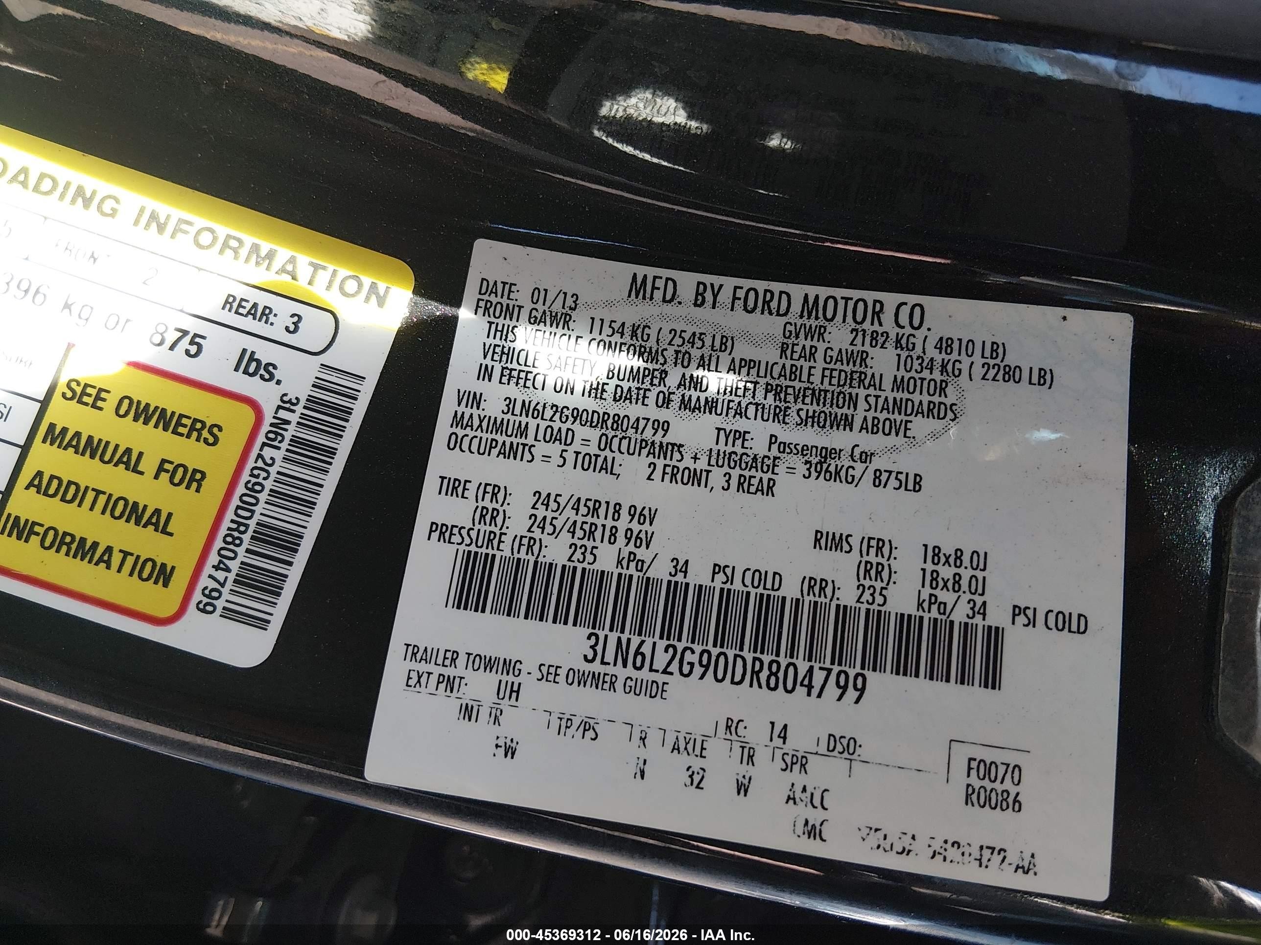 2013 Lincoln Mkz   Black vin: 3LN6L2G90DR804799