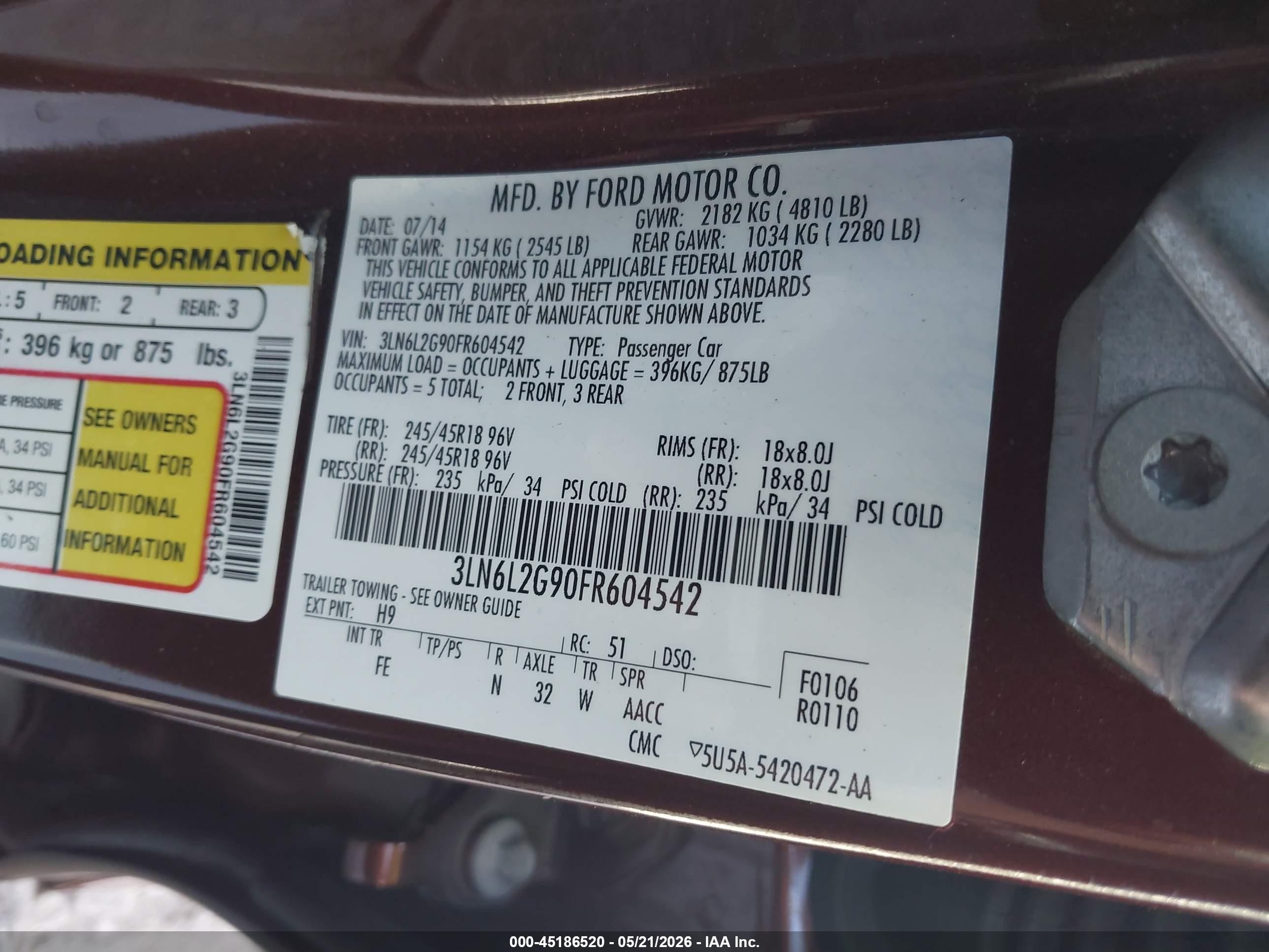 2015 Lincoln Mkz   Red vin: 3LN6L2G90FR604542