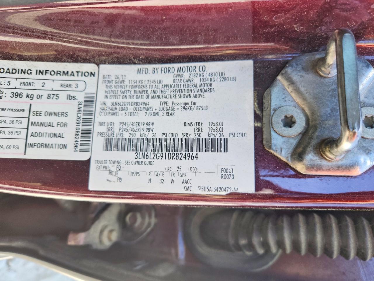 2013 Lincoln Mkz Темно-бордовый vin: 3LN6L2G91DR824964