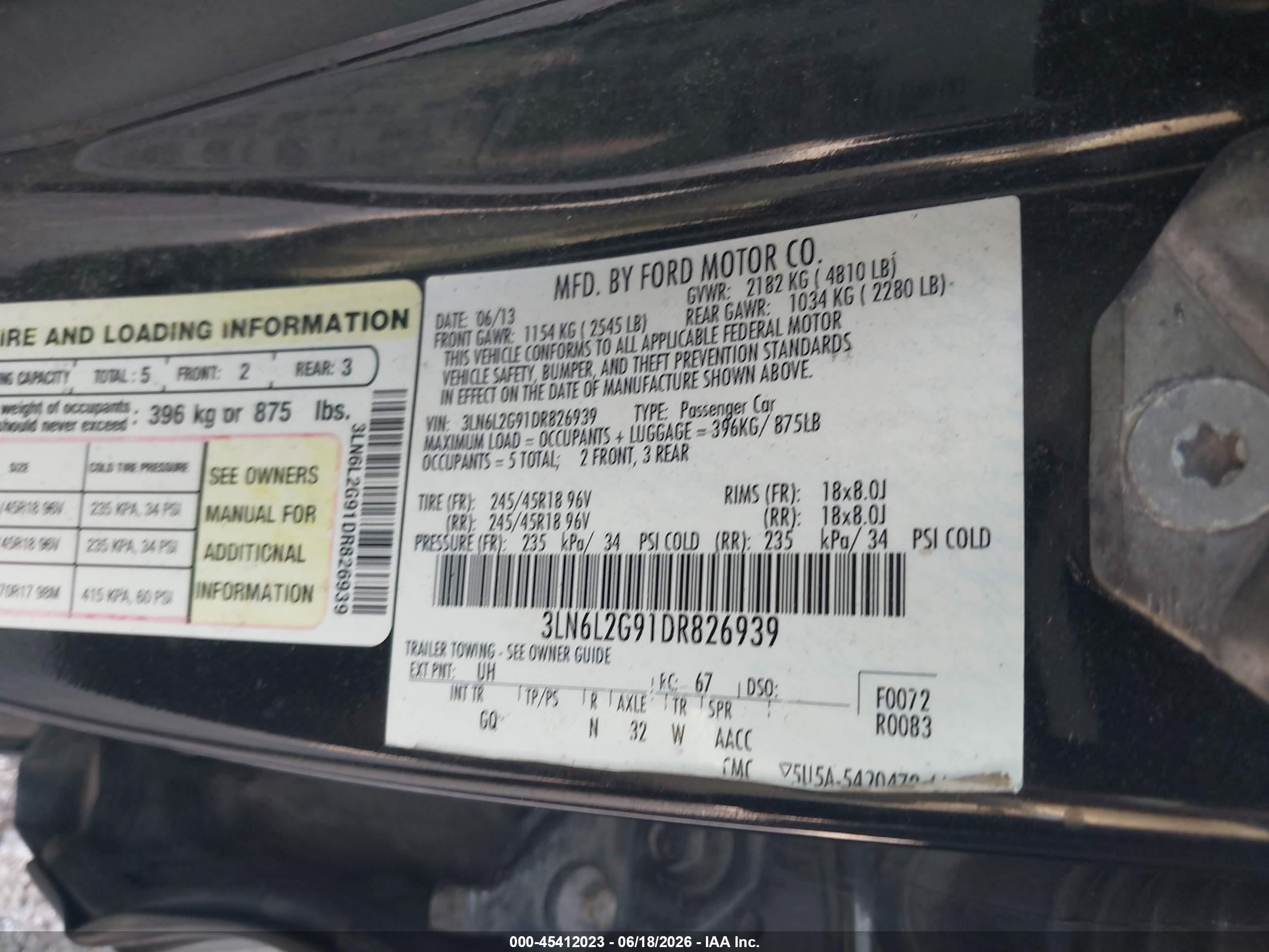 2013 Lincoln Mkz   Black vin: 3LN6L2G91DR826939