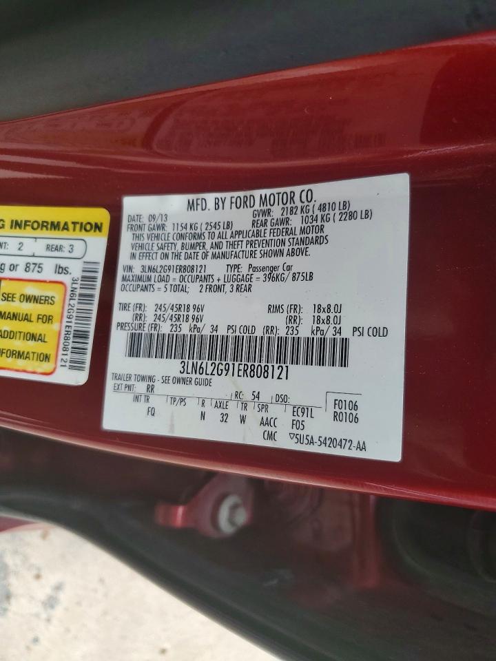 2014 Lincoln Mkz Red vin: 3LN6L2G91ER808121