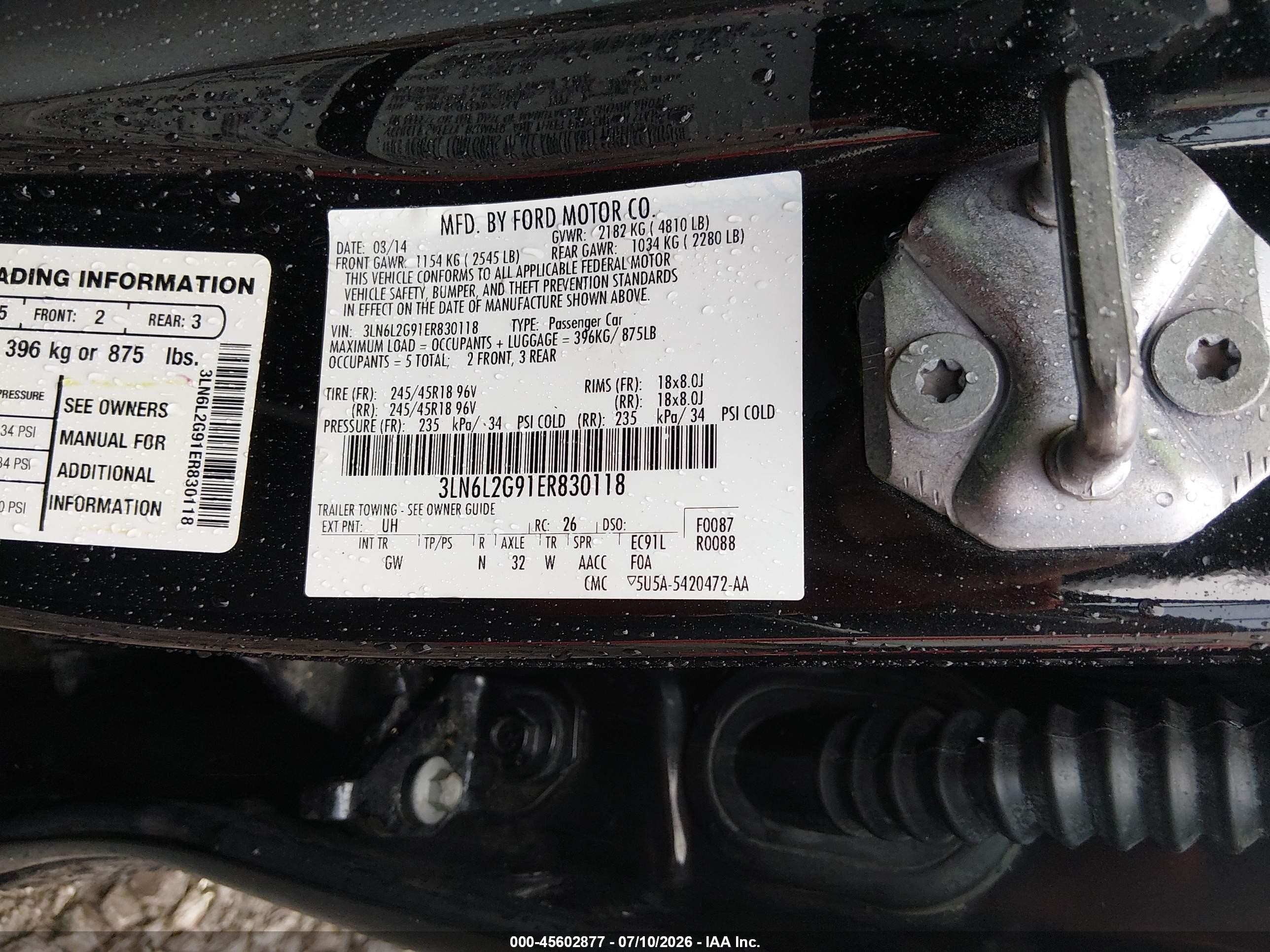 2014 Lincoln Mkz   Black vin: 3LN6L2G91ER830118