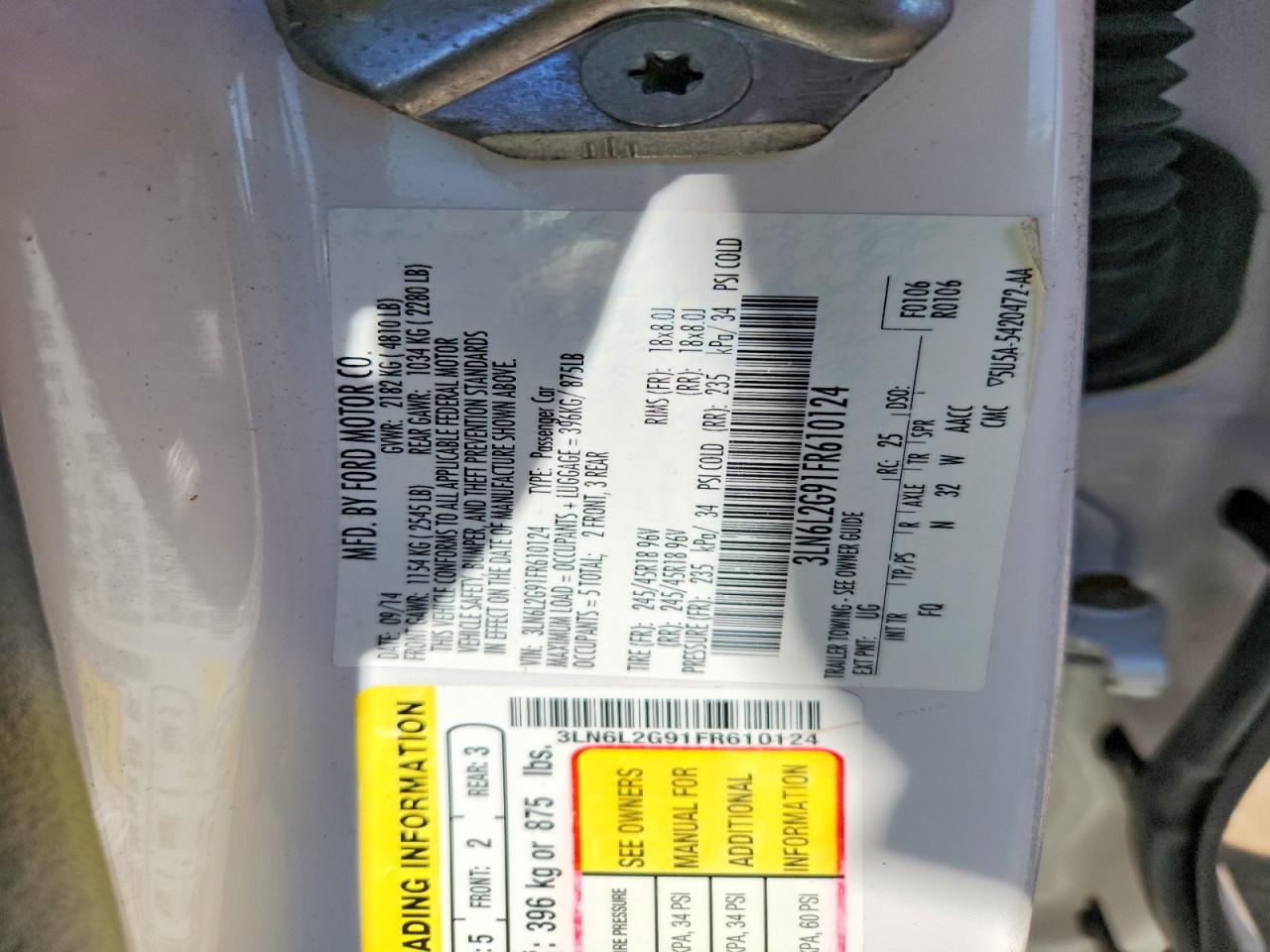 2015 Lincoln Mkz White vin: 3LN6L2G91FR610124