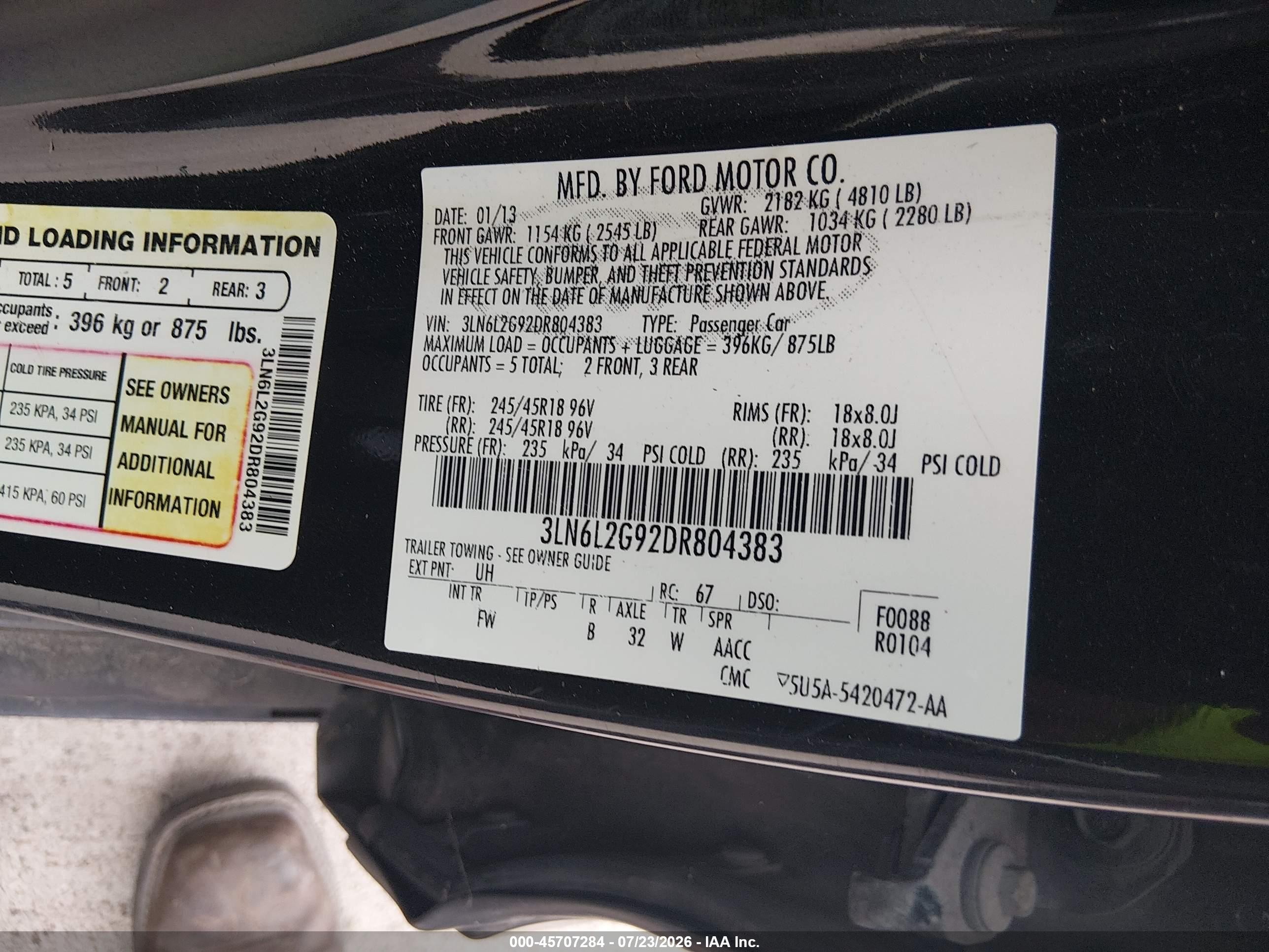 2013 Lincoln Mkz   Black vin: 3LN6L2G92DR804383