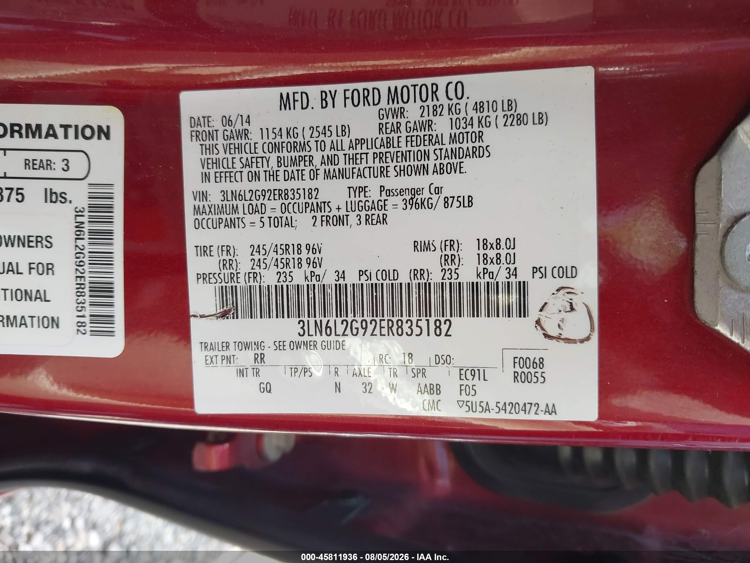 2014 Lincoln Mkz   Red vin: 3LN6L2G92ER835182