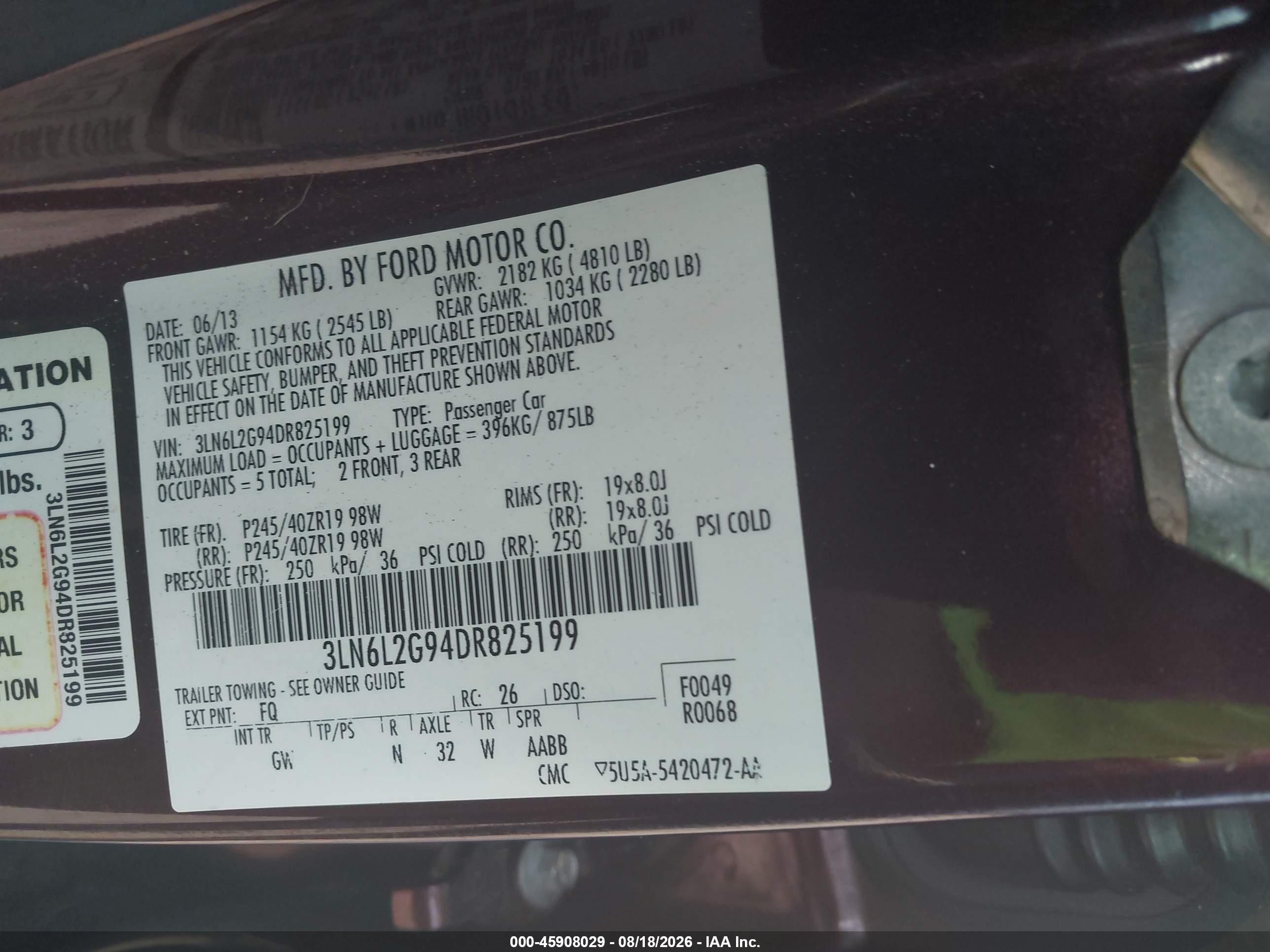 2013 Lincoln Mkz   Burgundy vin: 3LN6L2G94DR825199