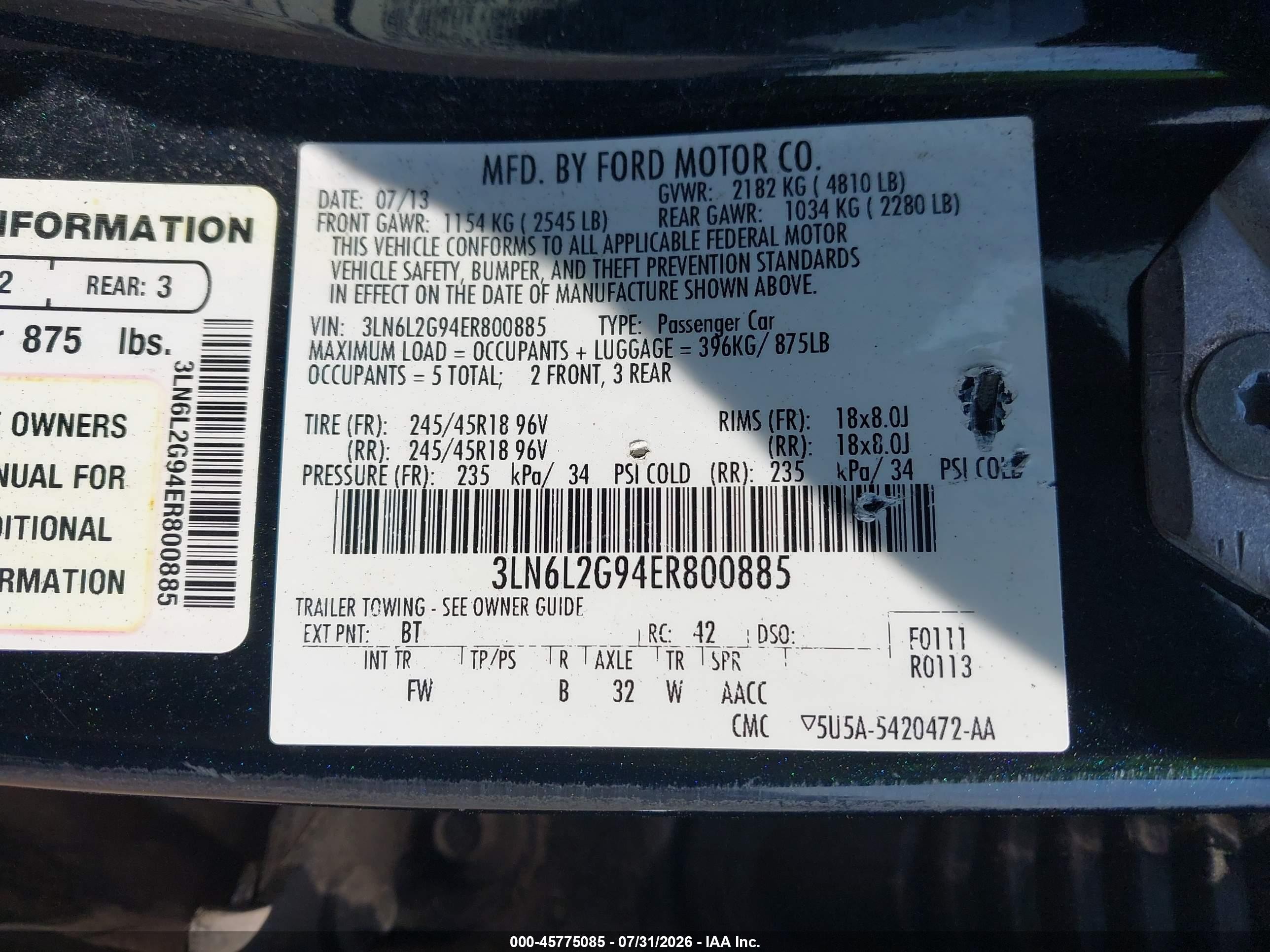 2014 Lincoln Mkz   Green vin: 3LN6L2G94ER800885