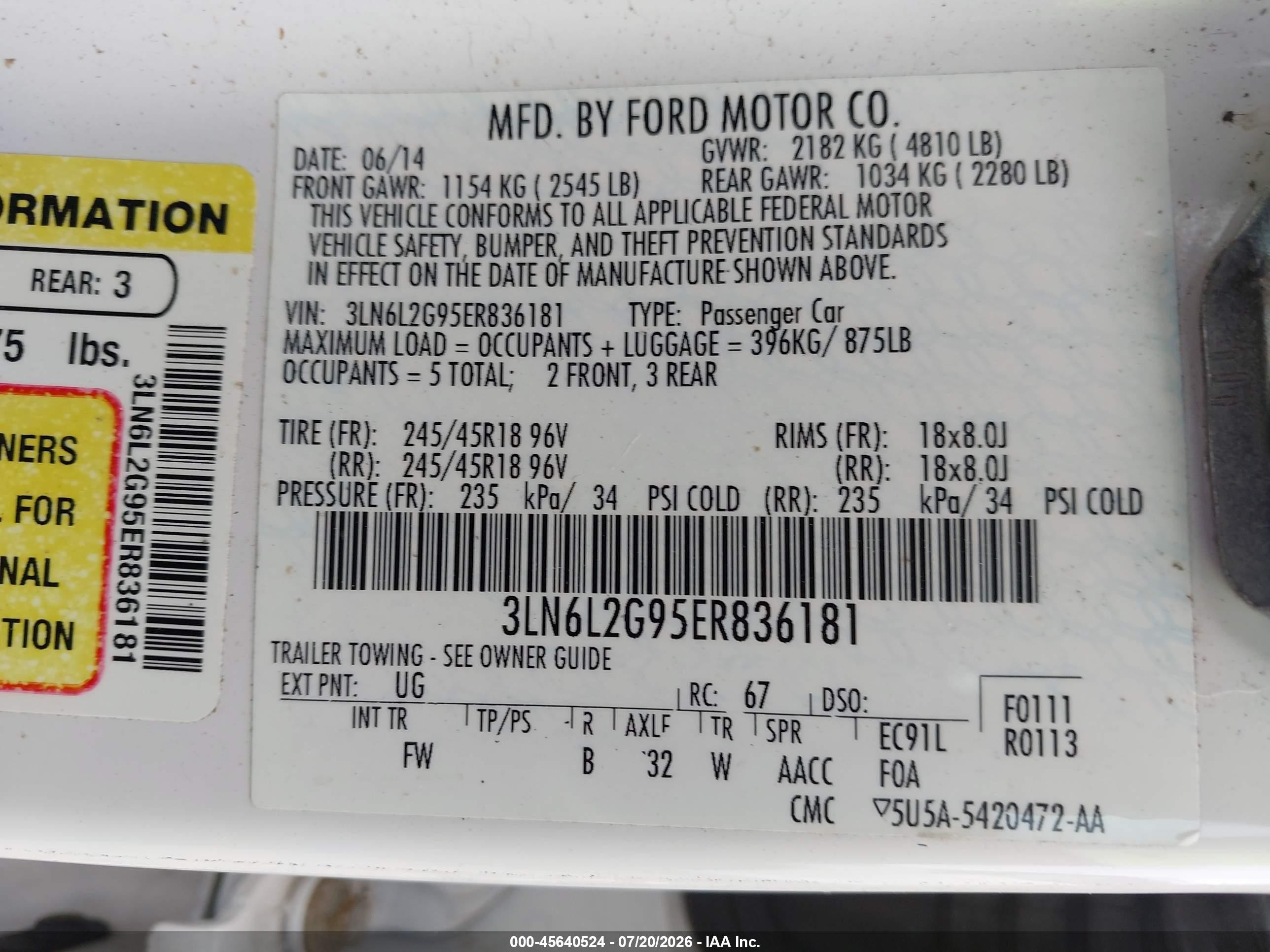 2014 Lincoln Mkz   White vin: 3LN6L2G95ER836181