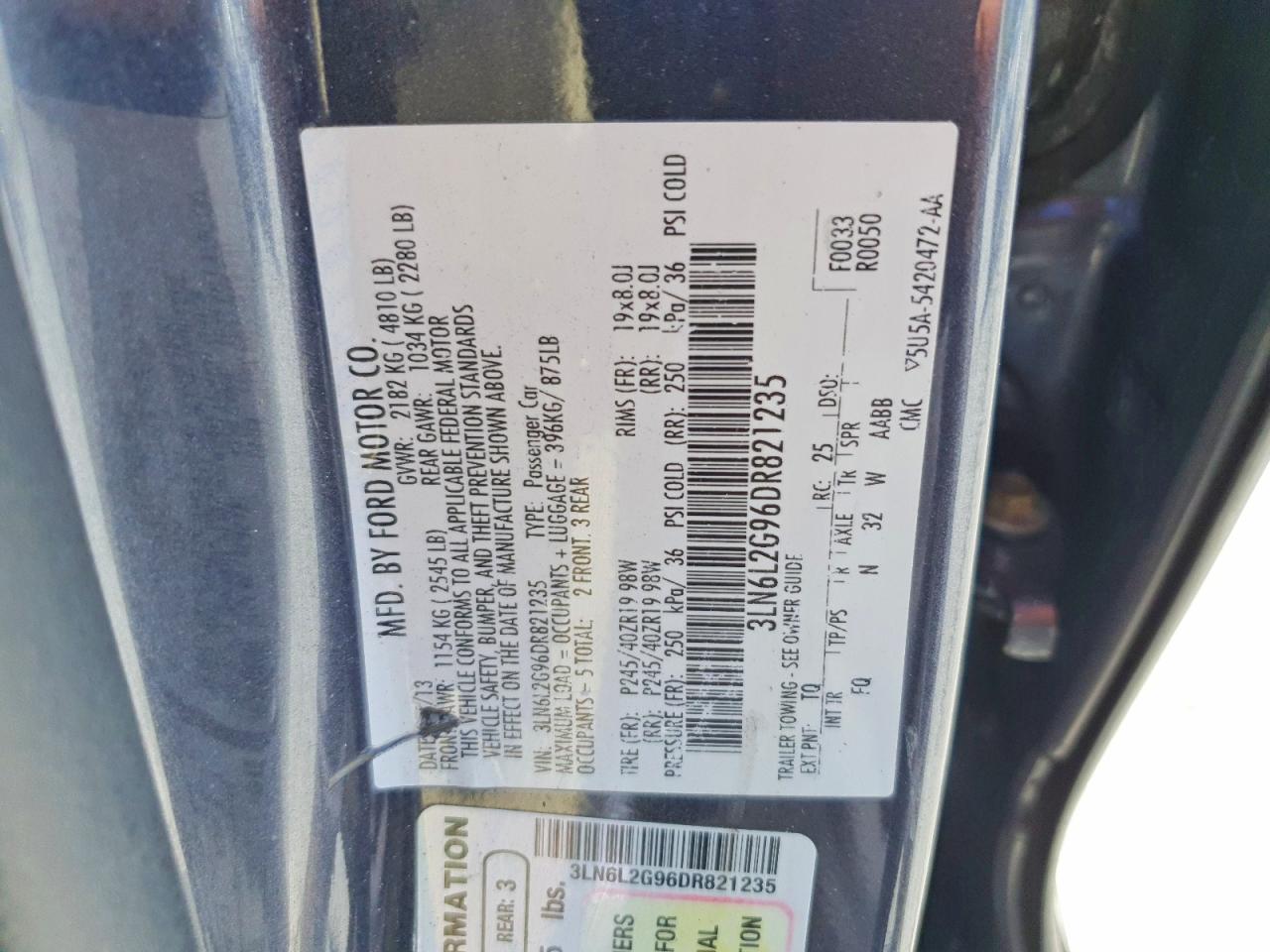 2013 Lincoln Mkz Charcoal vin: 3LN6L2G96DR821235