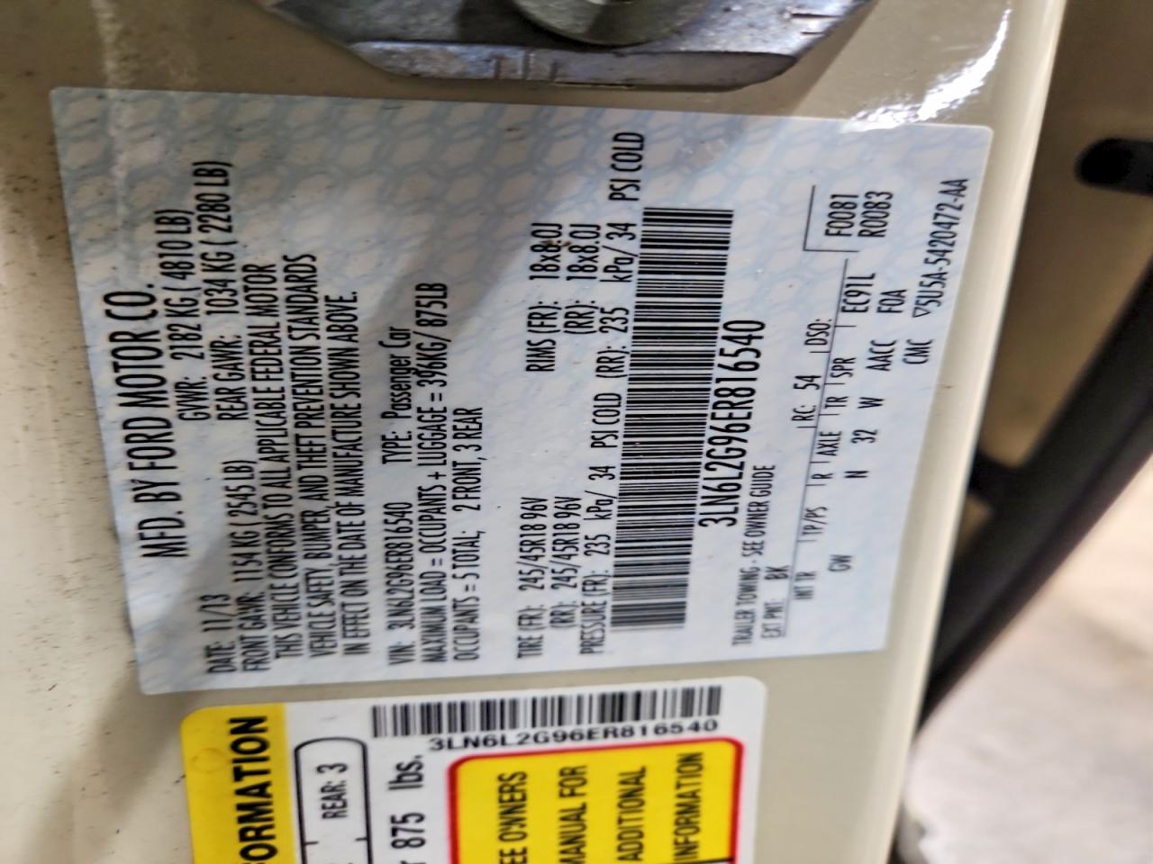 2014 Lincoln Mkz Cream vin: 3LN6L2G96ER816540