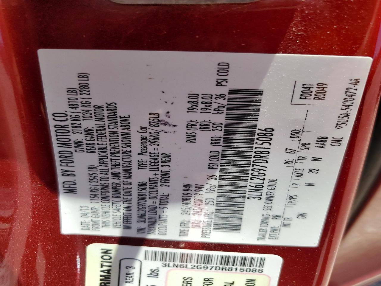 2013 Lincoln Mkz Maroon vin: 3LN6L2G97DR815086