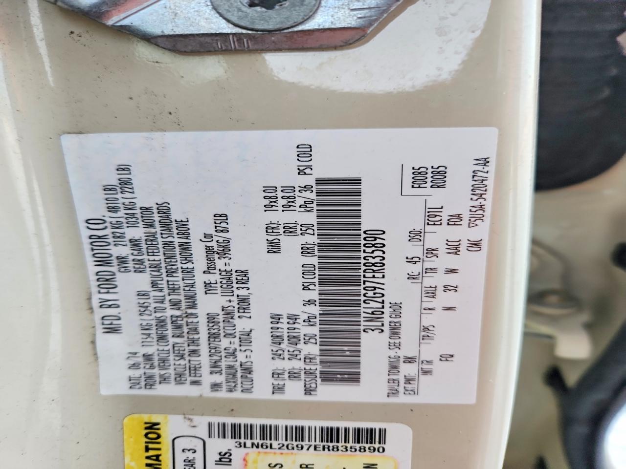 2014 Lincoln Mkz Cream vin: 3LN6L2G97ER835890