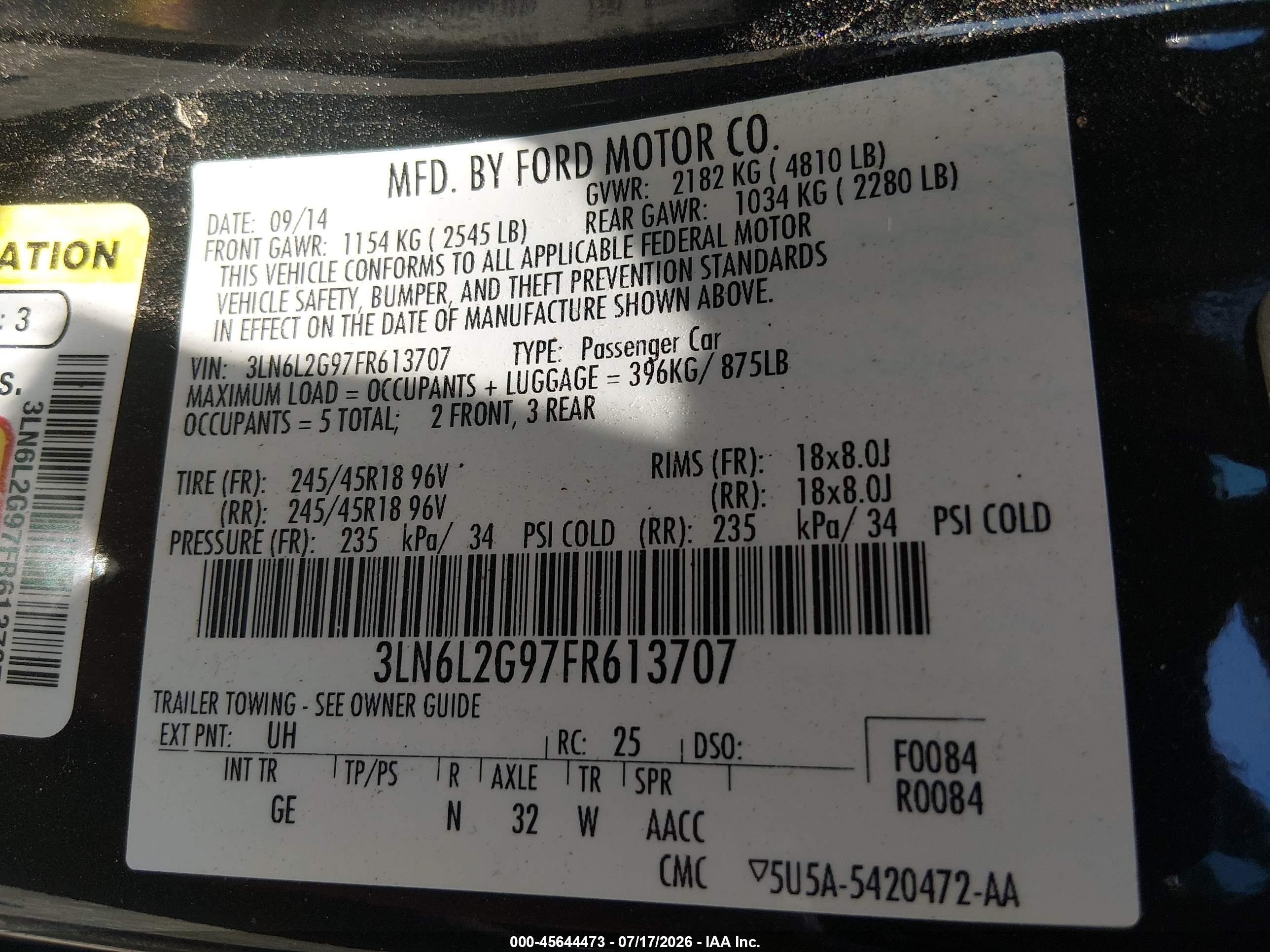 2015 Lincoln Mkz   Black vin: 3LN6L2G97FR613707