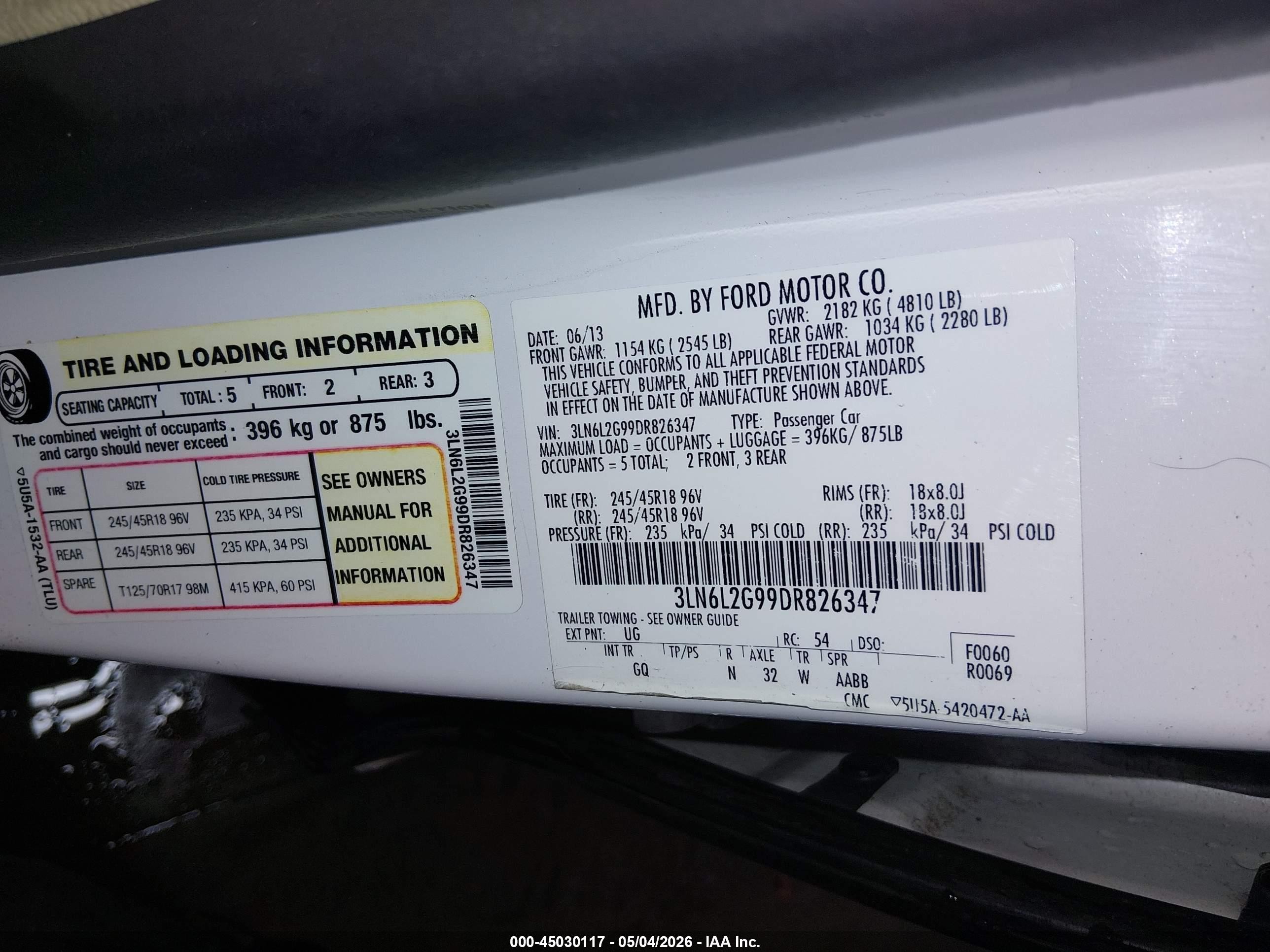 2013 Lincoln Mkz   White vin: 3LN6L2G99DR826347