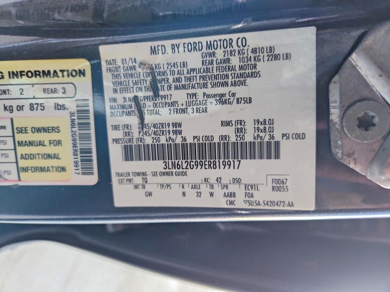 2014 Lincoln Mkz Charcoal vin: 3LN6L2G99ER819917