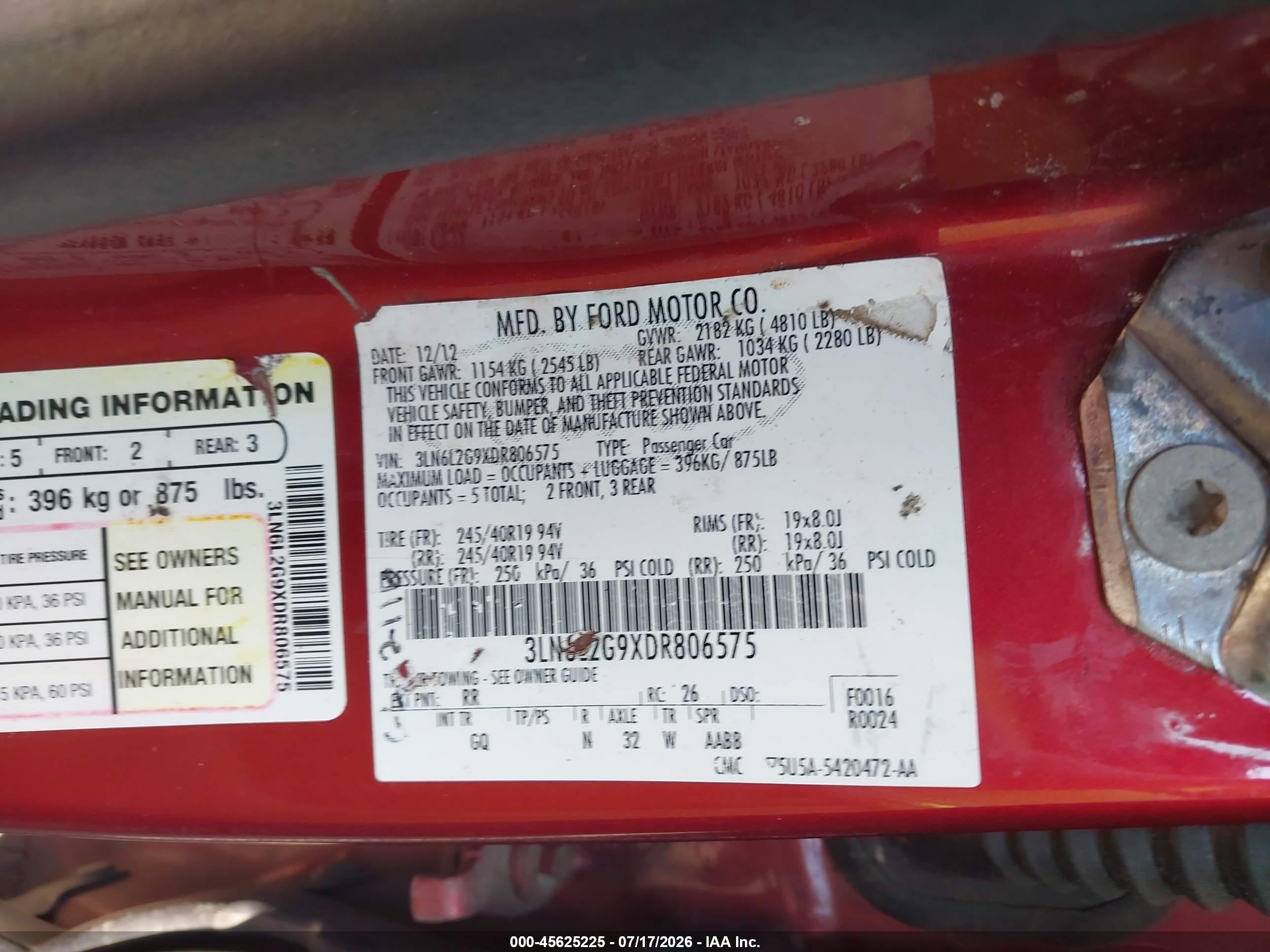 2013 Lincoln Mkz   Red vin: 3LN6L2G9XDR806575