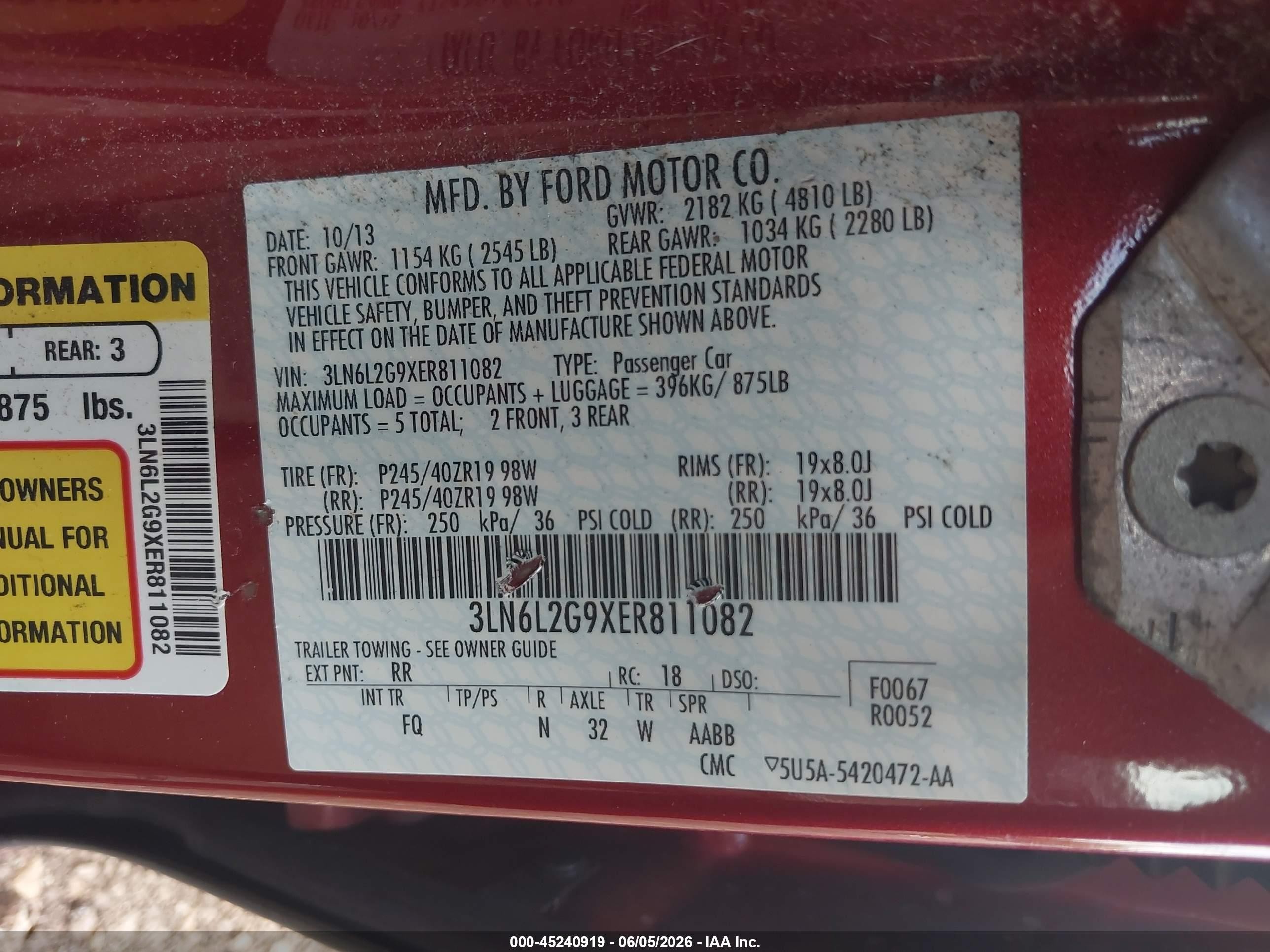 2014 Lincoln Mkz   Red vin: 3LN6L2G9XER811082
