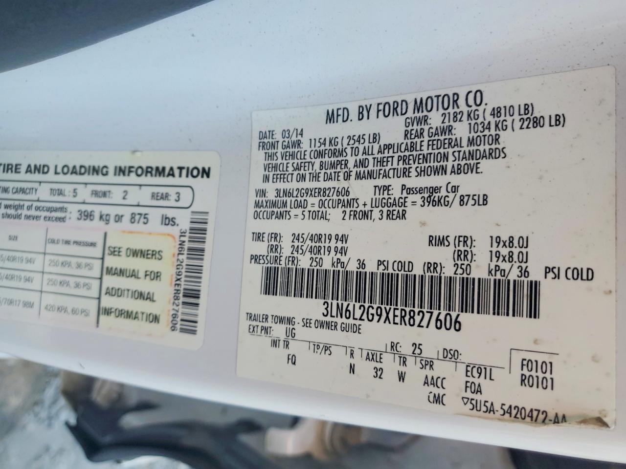 2014 Lincoln Mkz White vin: 3LN6L2G9XER827606