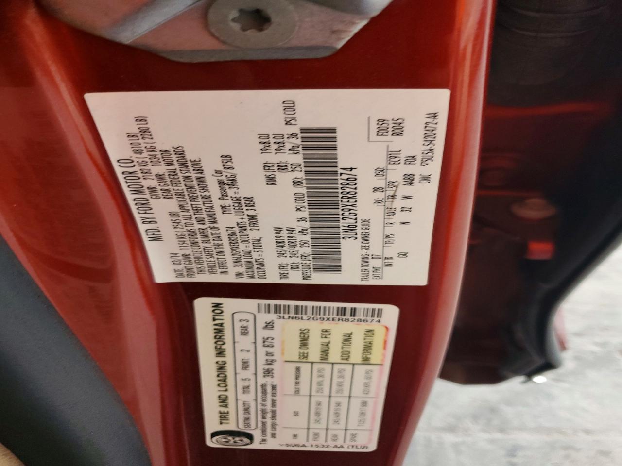 2014 Lincoln Mkz Red vin: 3LN6L2G9XER828674