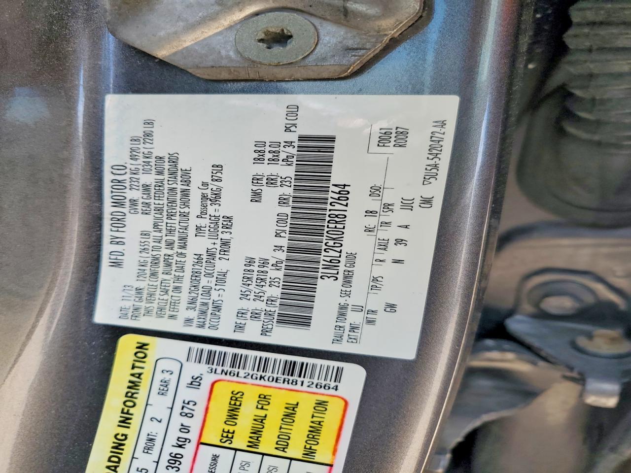 2014 Lincoln Mkz Gray vin: 3LN6L2GK0ER812664