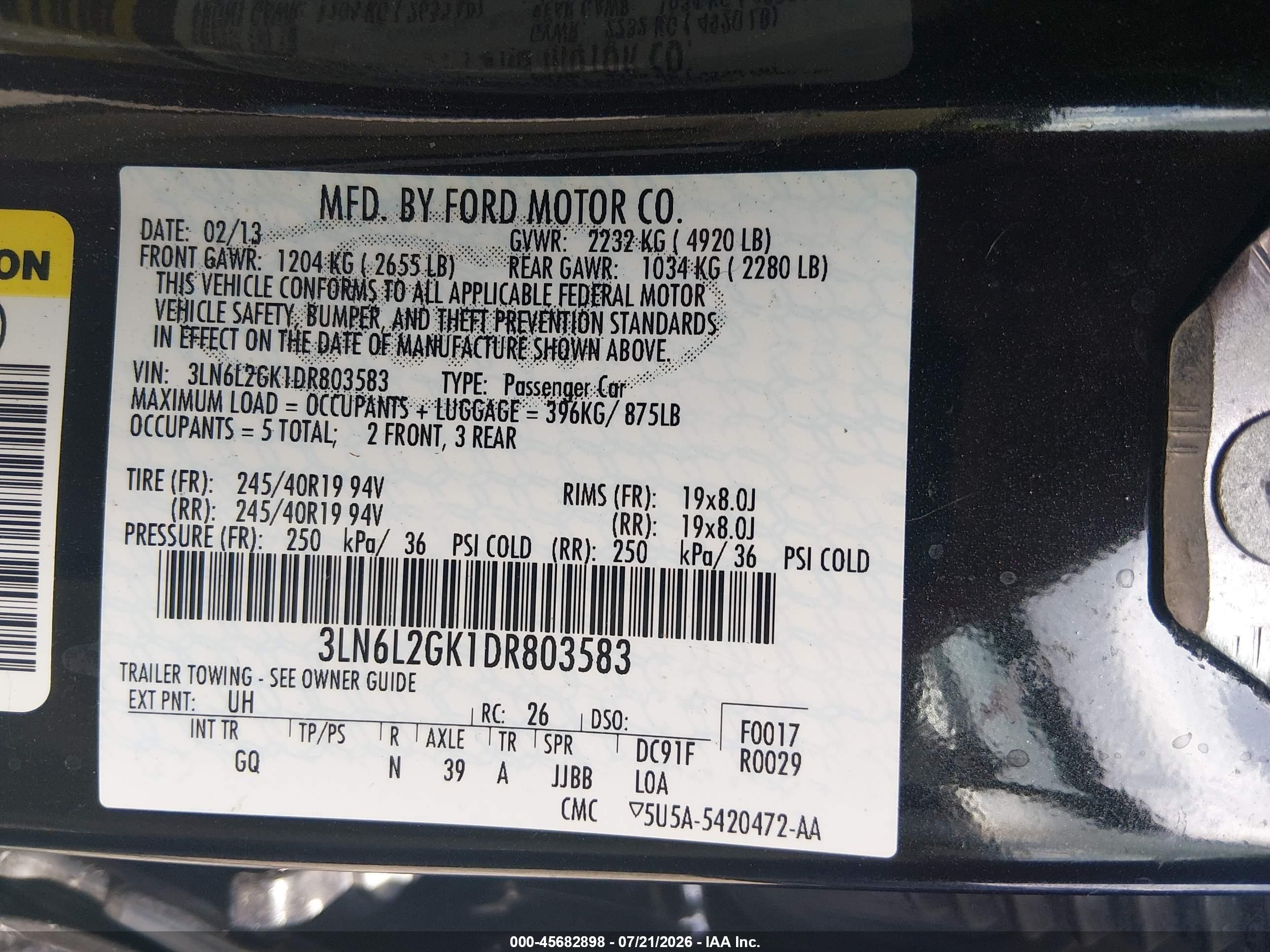 2013 Lincoln Mkz   Black vin: 3LN6L2GK1DR803583