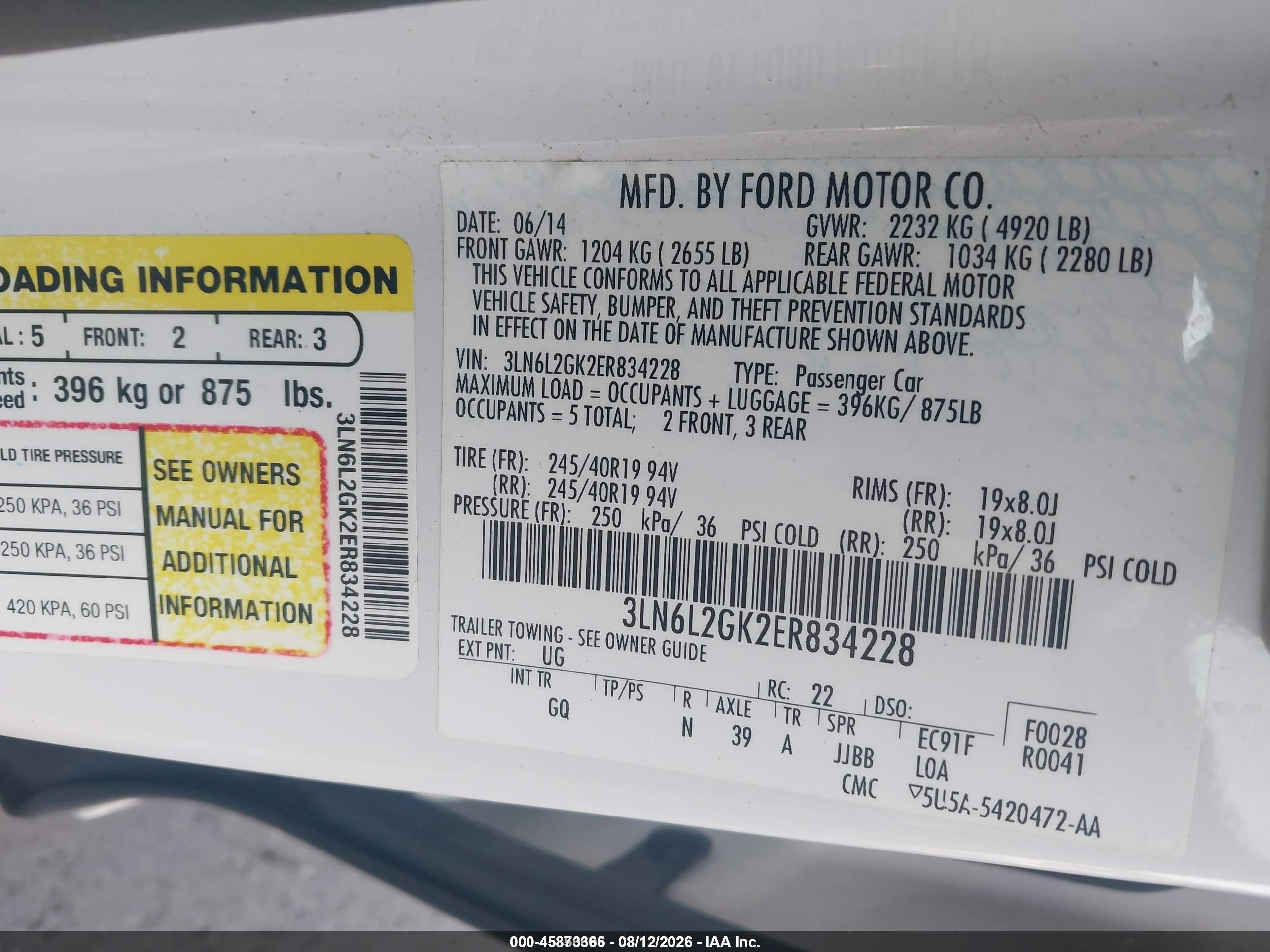 2014 Lincoln Mkz White vin: 3LN6L2GK2ER834228
