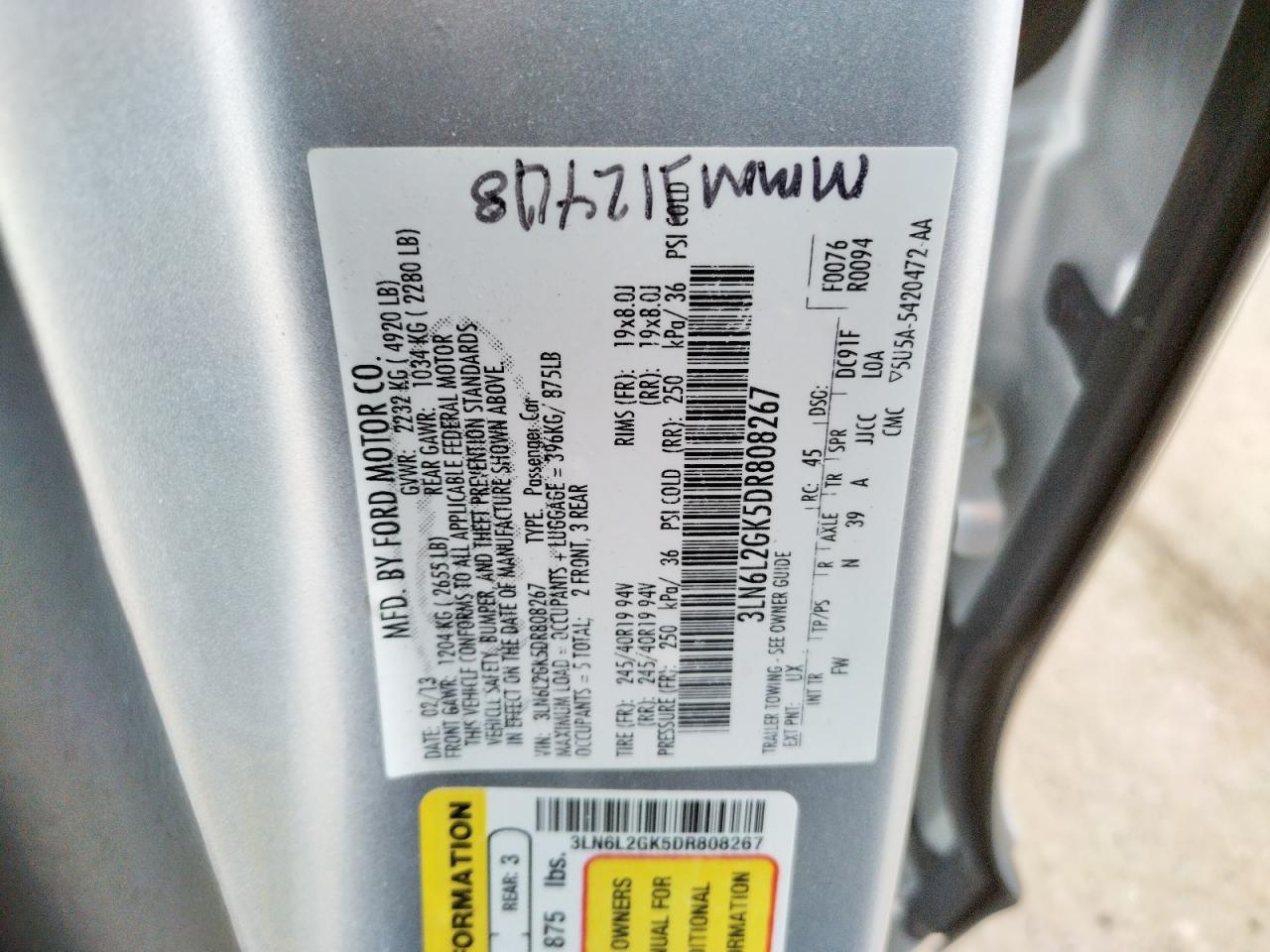 2013 Lincoln Mkz  Silver vin: 3LN6L2GK5DR808267