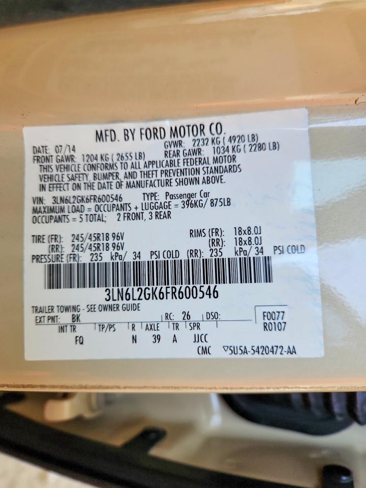 2015 Lincoln Mkz Cream vin: 3LN6L2GK6FR600546