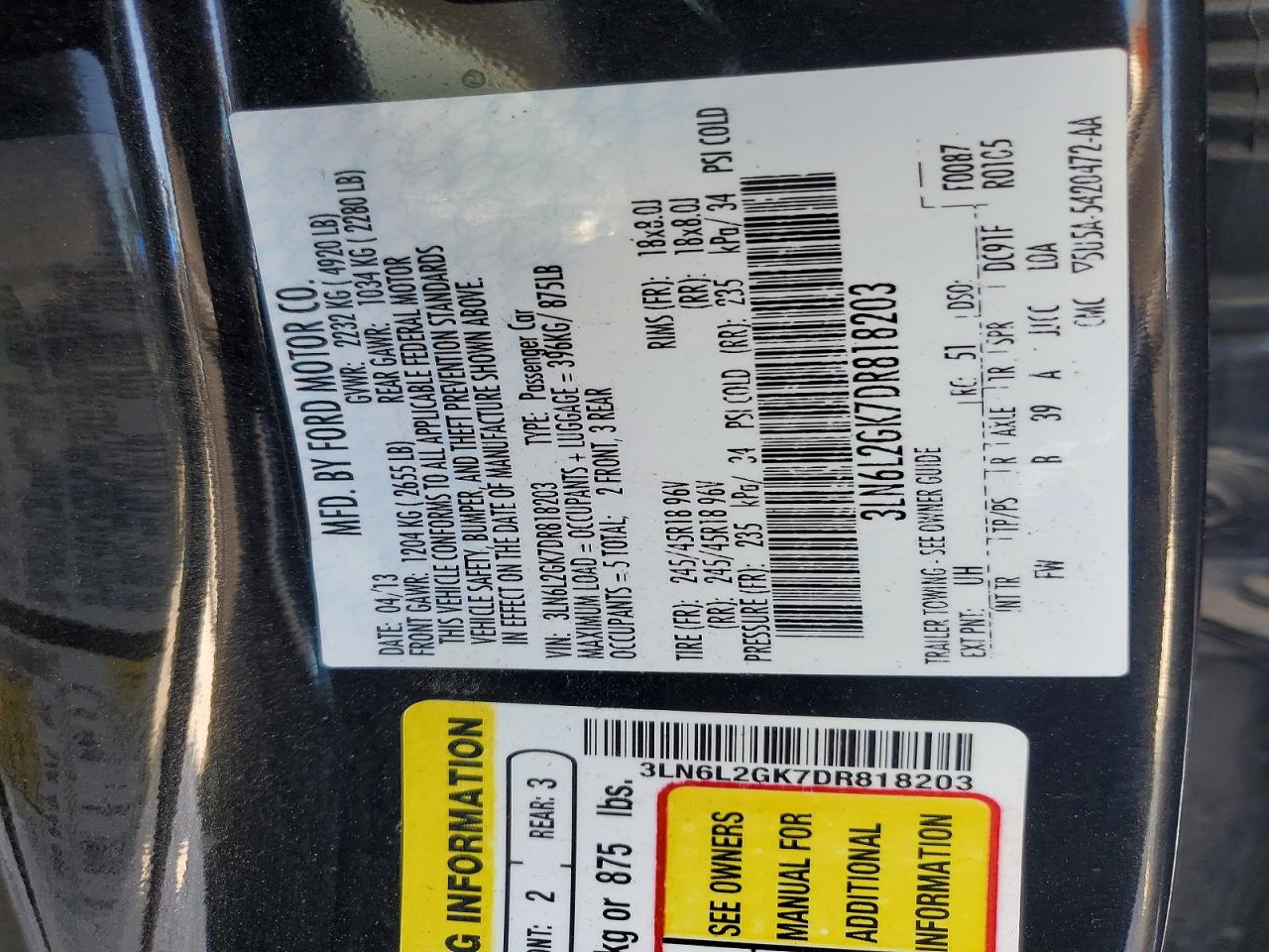 2013 Lincoln Mkz Black vin: 3LN6L2GK7DR818203