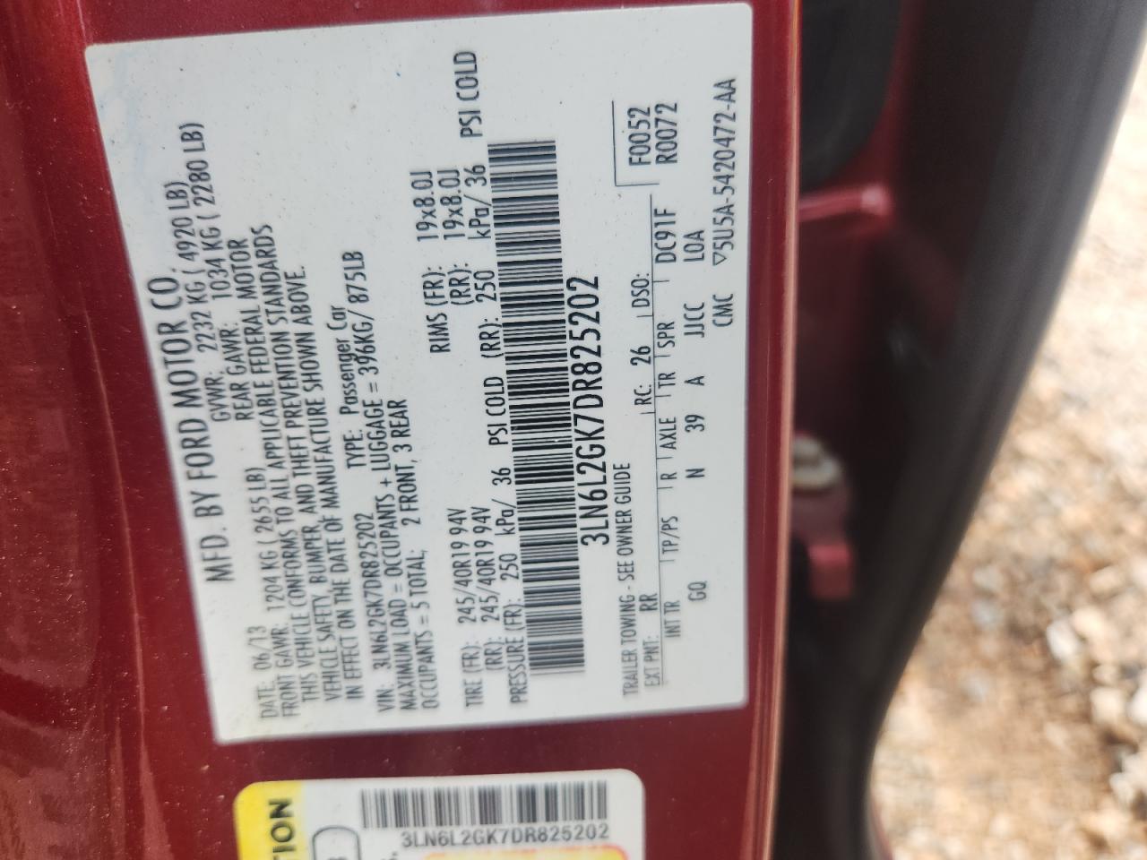 2013 Lincoln Mkz Red vin: 3LN6L2GK7DR825202