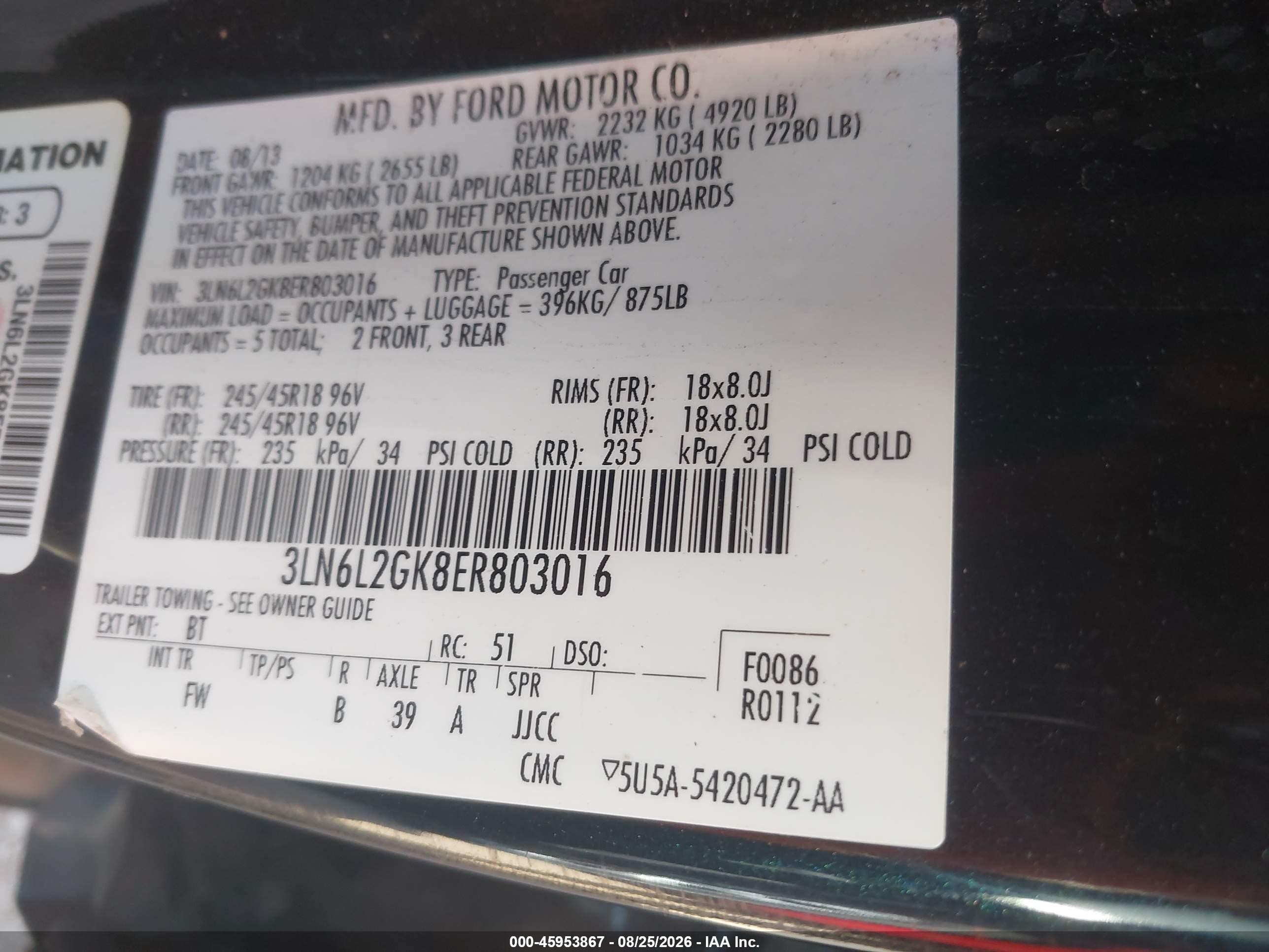 2014 Lincoln Mkz   Черный vin: 3LN6L2GK8ER803016