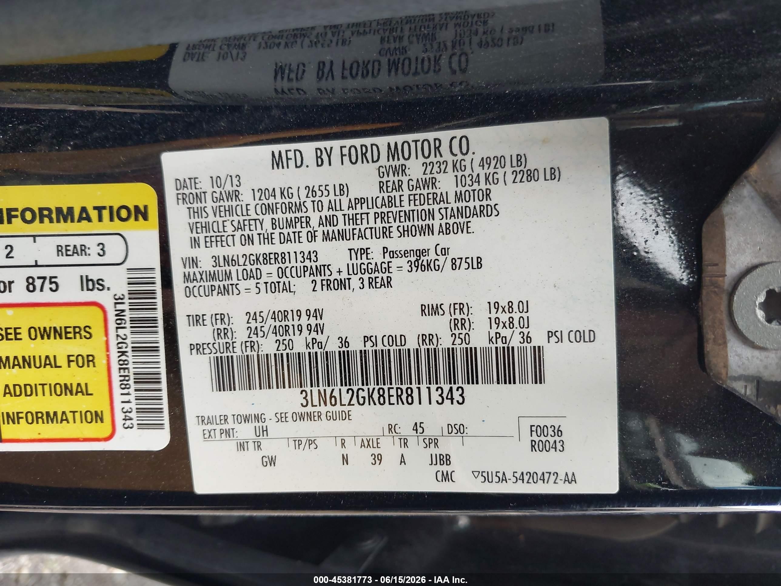 2014 Lincoln Mkz   Black vin: 3LN6L2GK8ER811343