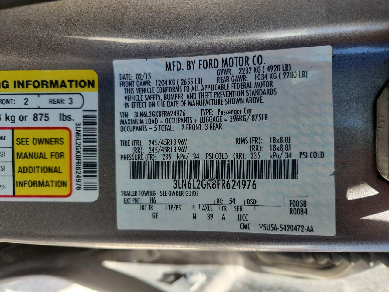 2015 Lincoln Mkz Gray vin: 3LN6L2GK8FR624976