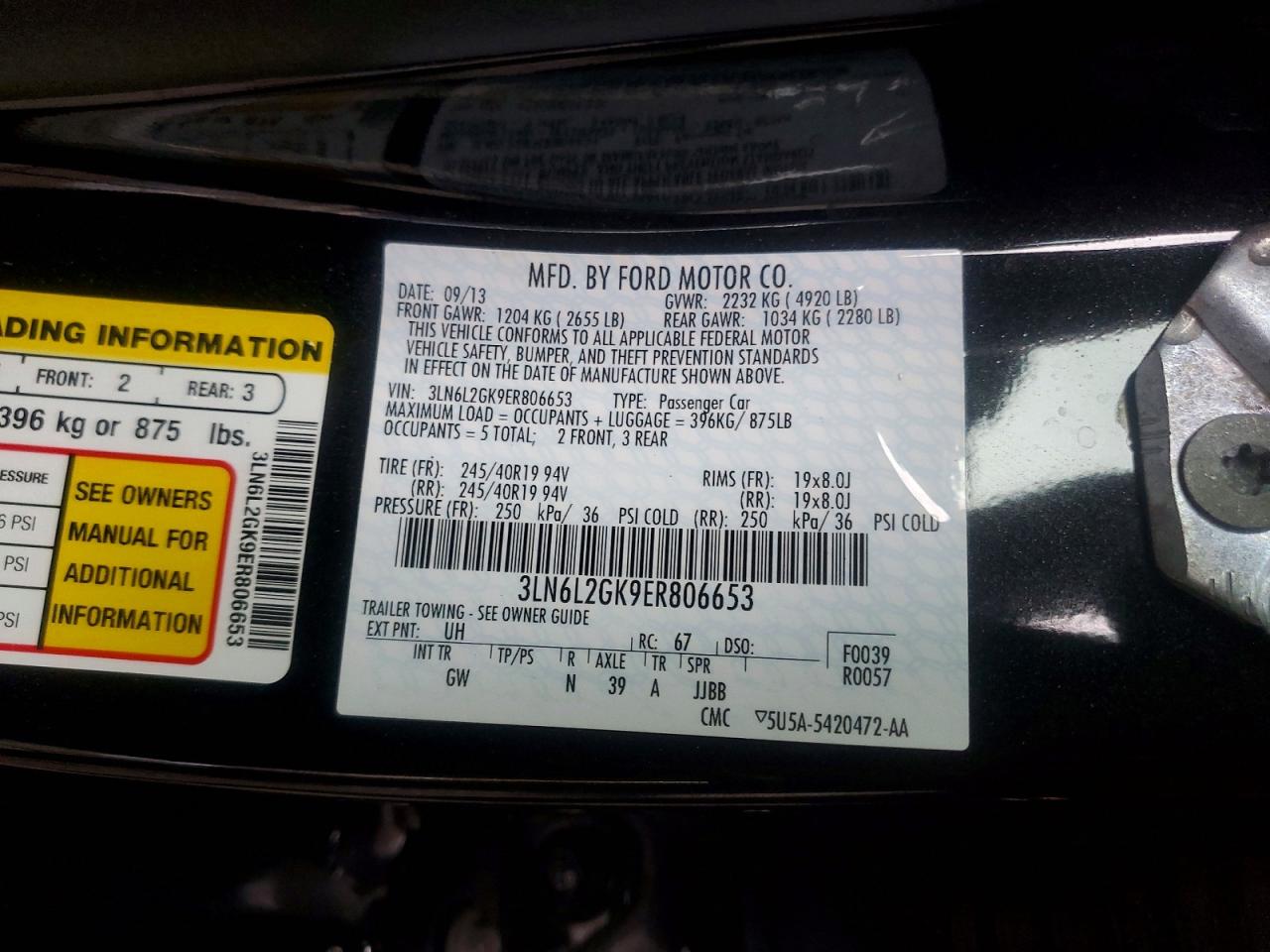 2014 Lincoln Mkz Black vin: 3LN6L2GK9ER806653