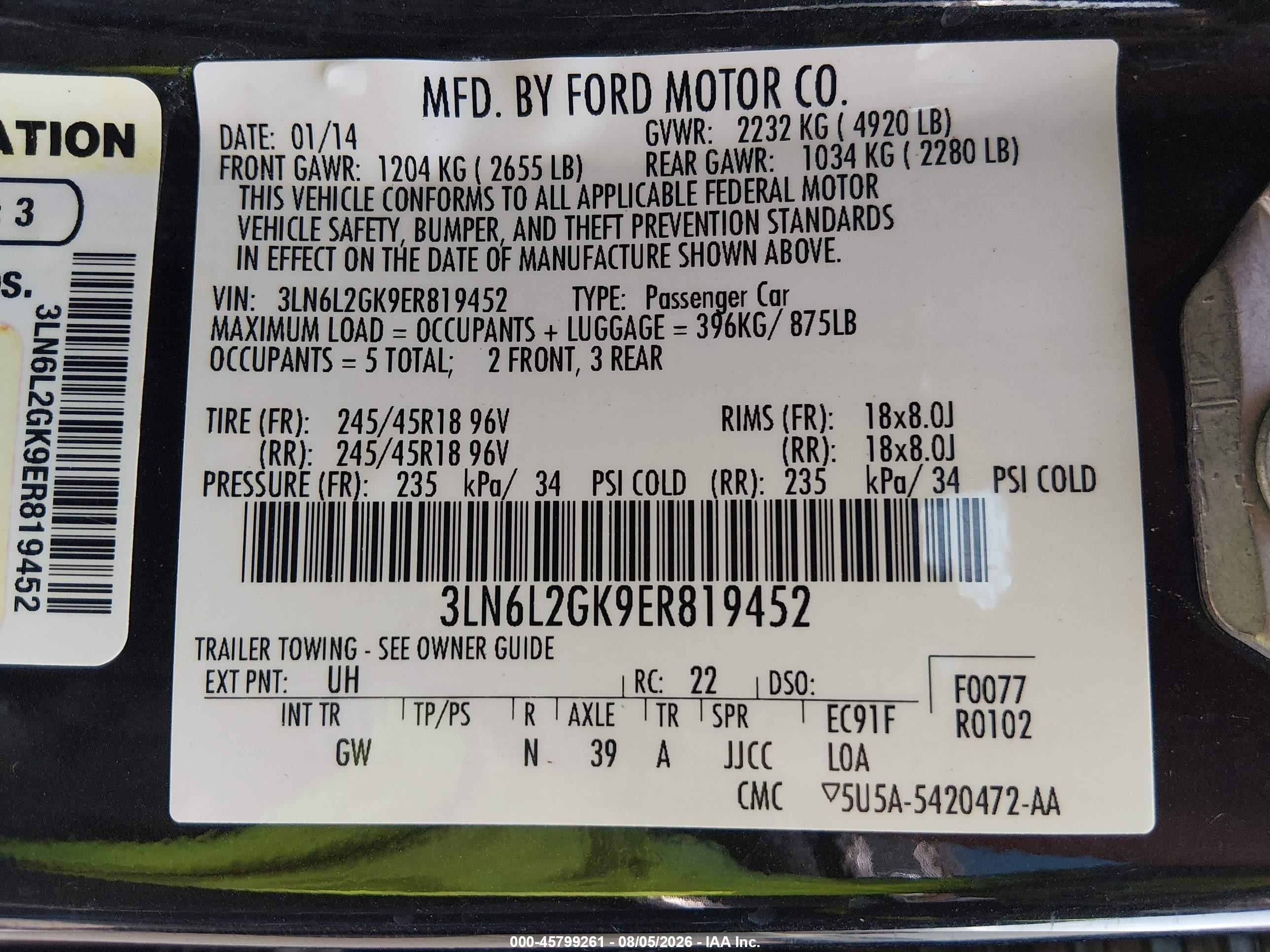 2014 Lincoln Mkz   Черный vin: 3LN6L2GK9ER819452