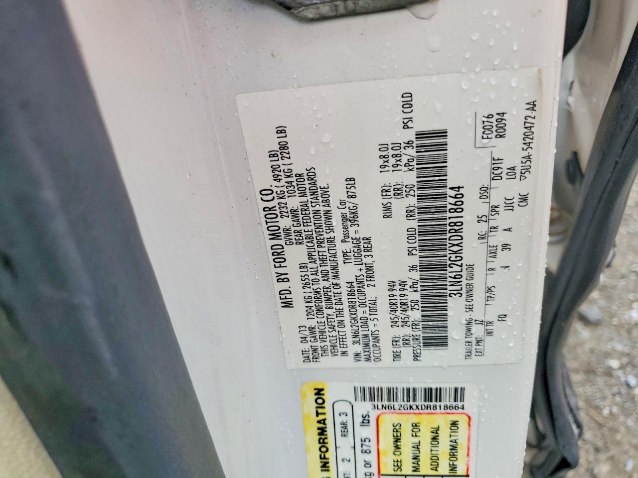 2013 Lincoln Mkz Black vin: 3LN6L2GKXDR818664